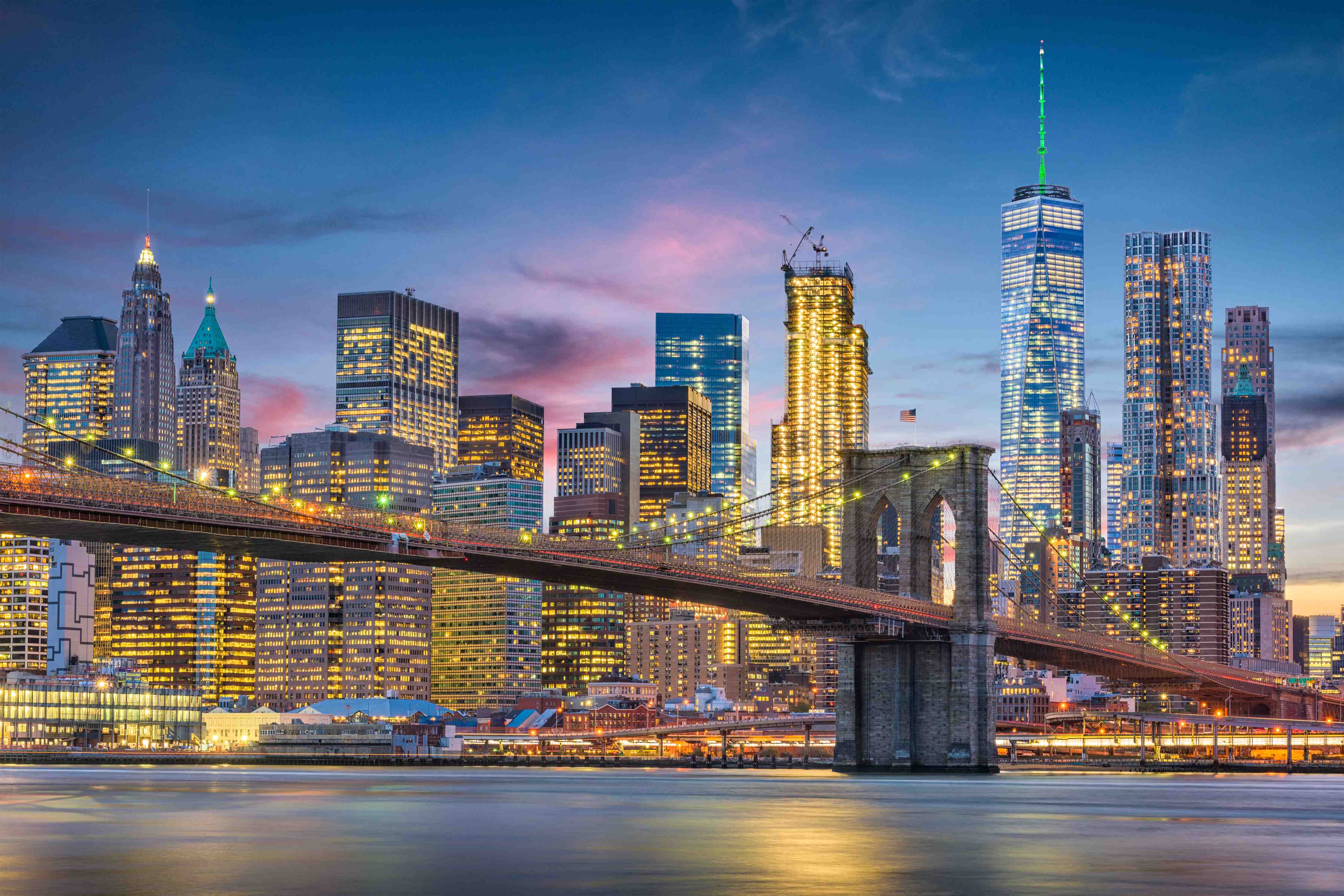 Büro Wandgestaltung-Blick auf die New Yorker Skyline bei Abenddämmerung