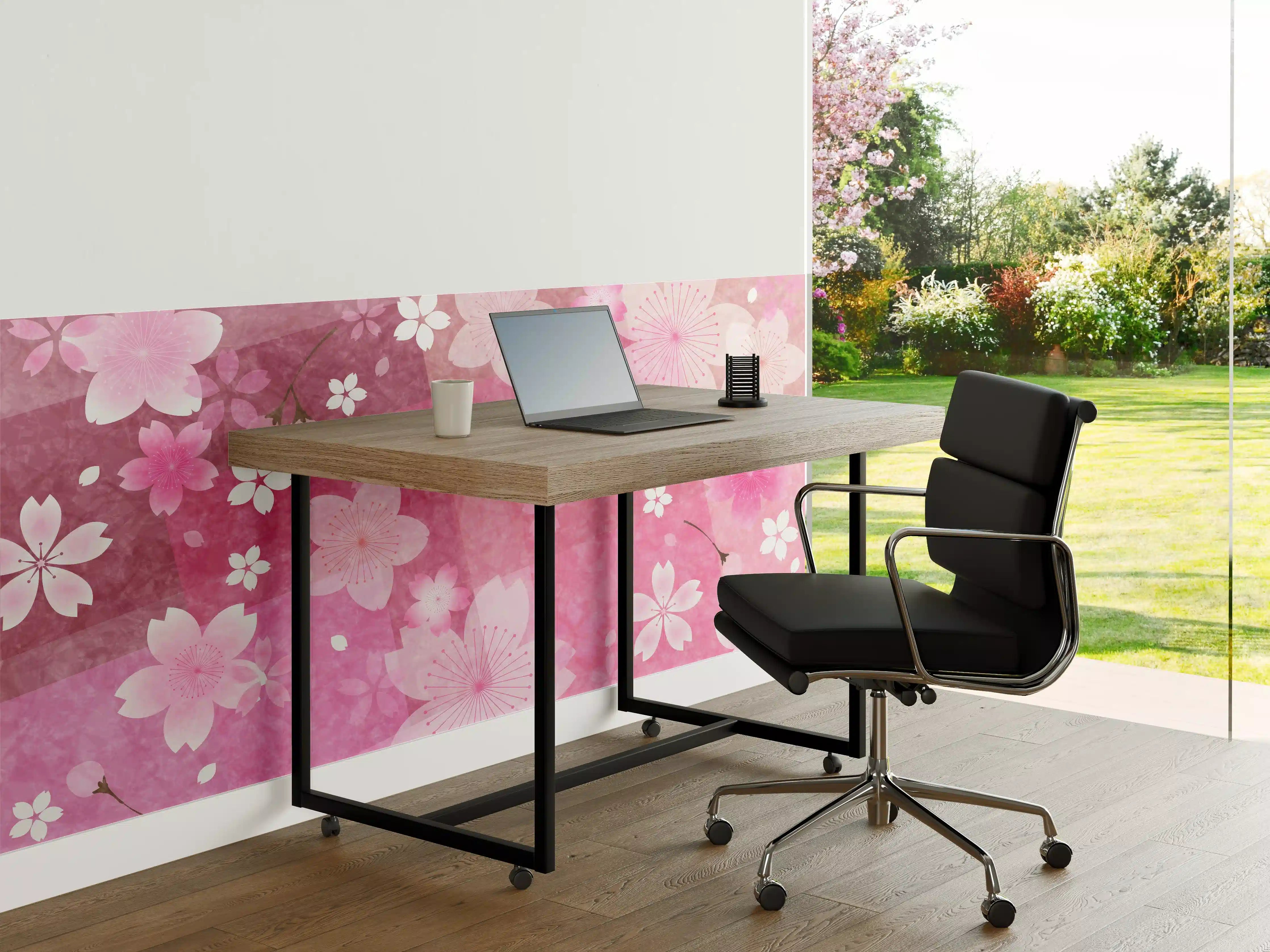 Büro Wandgestaltung - Blühendes Sakura-Muster Rosa