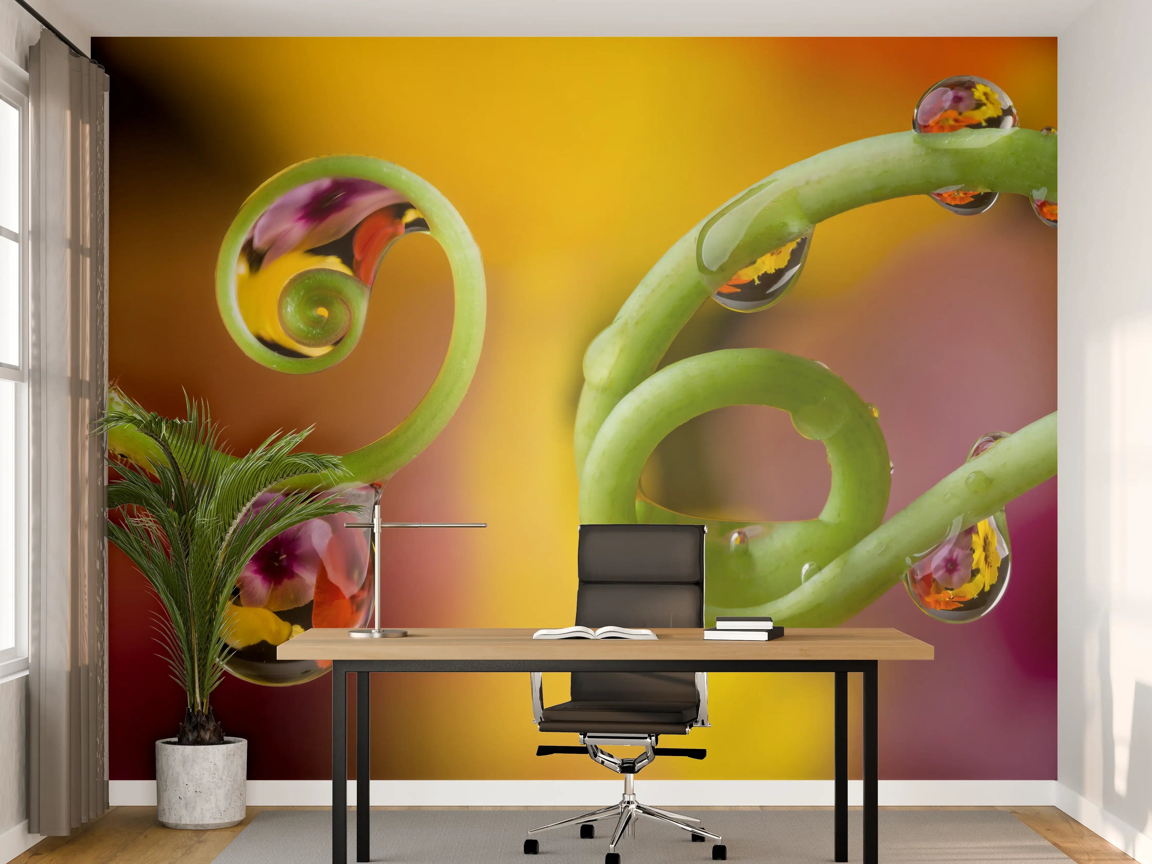 Büro Wandgestaltung - Blume mit abstrakten Tropfen