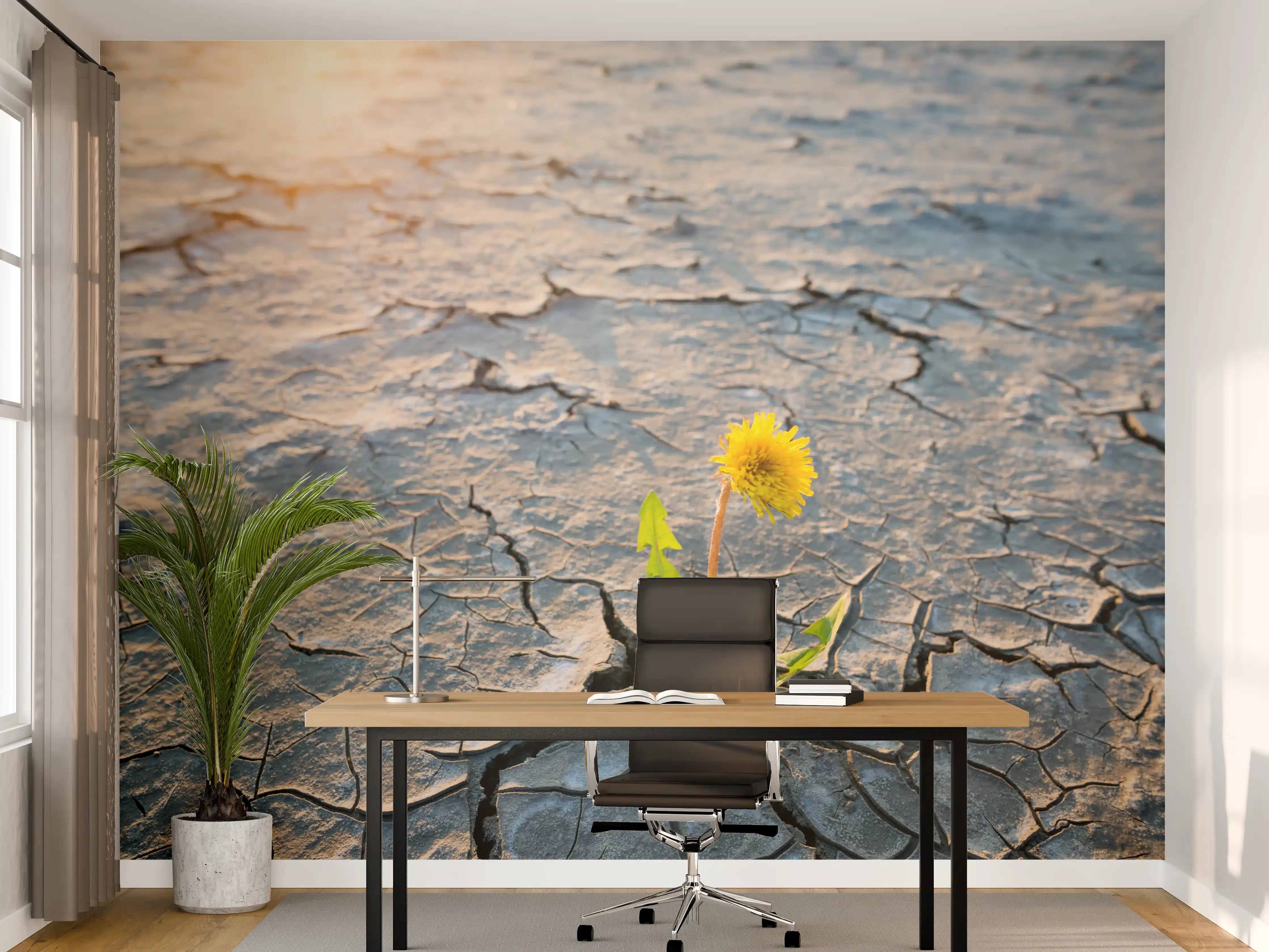 Büro Wandgestaltung - Blume wächst in trockener Wüste