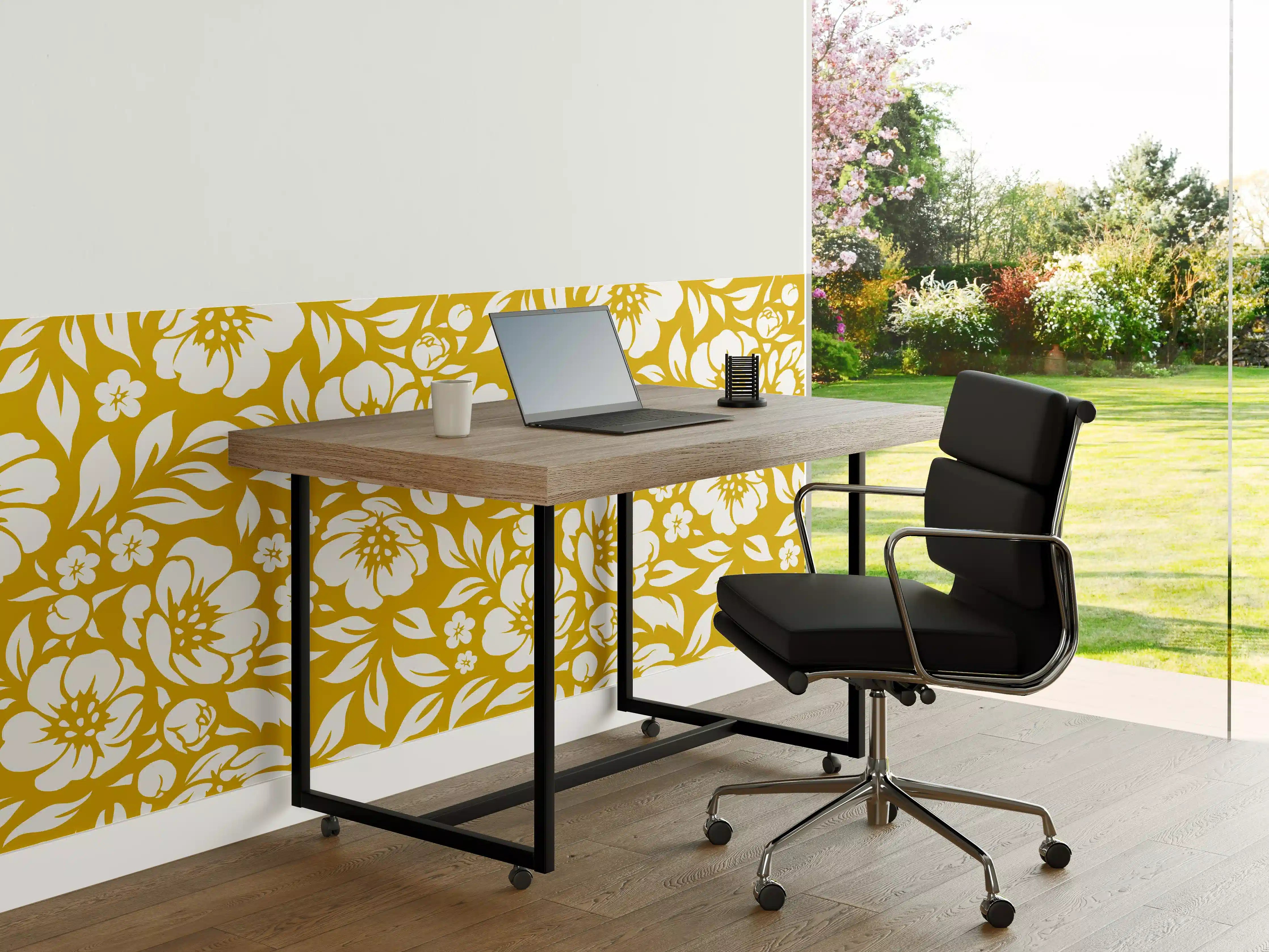 Büro Wandgestaltung - Blumen & Pflanzen in Senffarbe