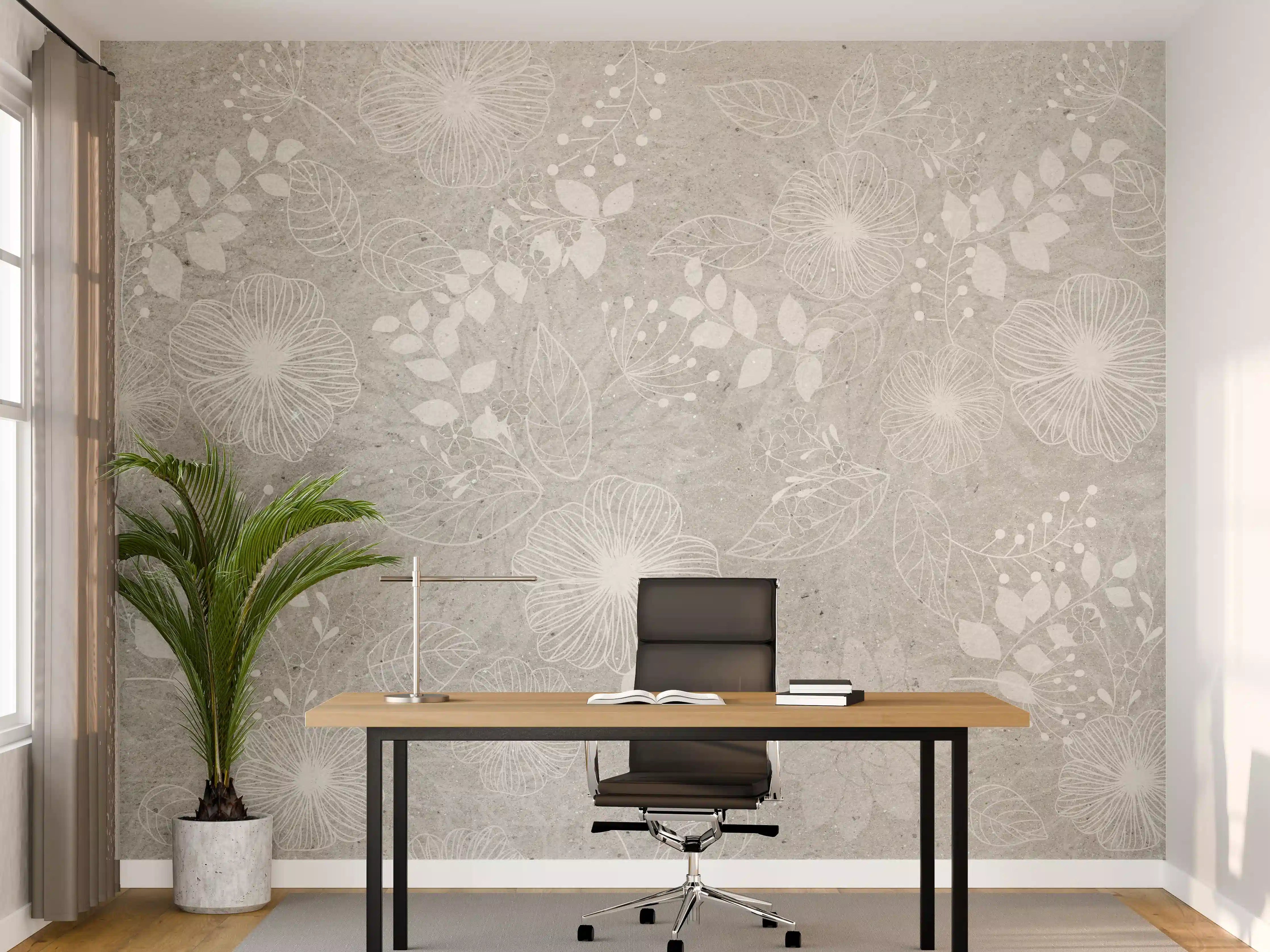 Büro Wandgestaltung - Blumen auf grauem Beton