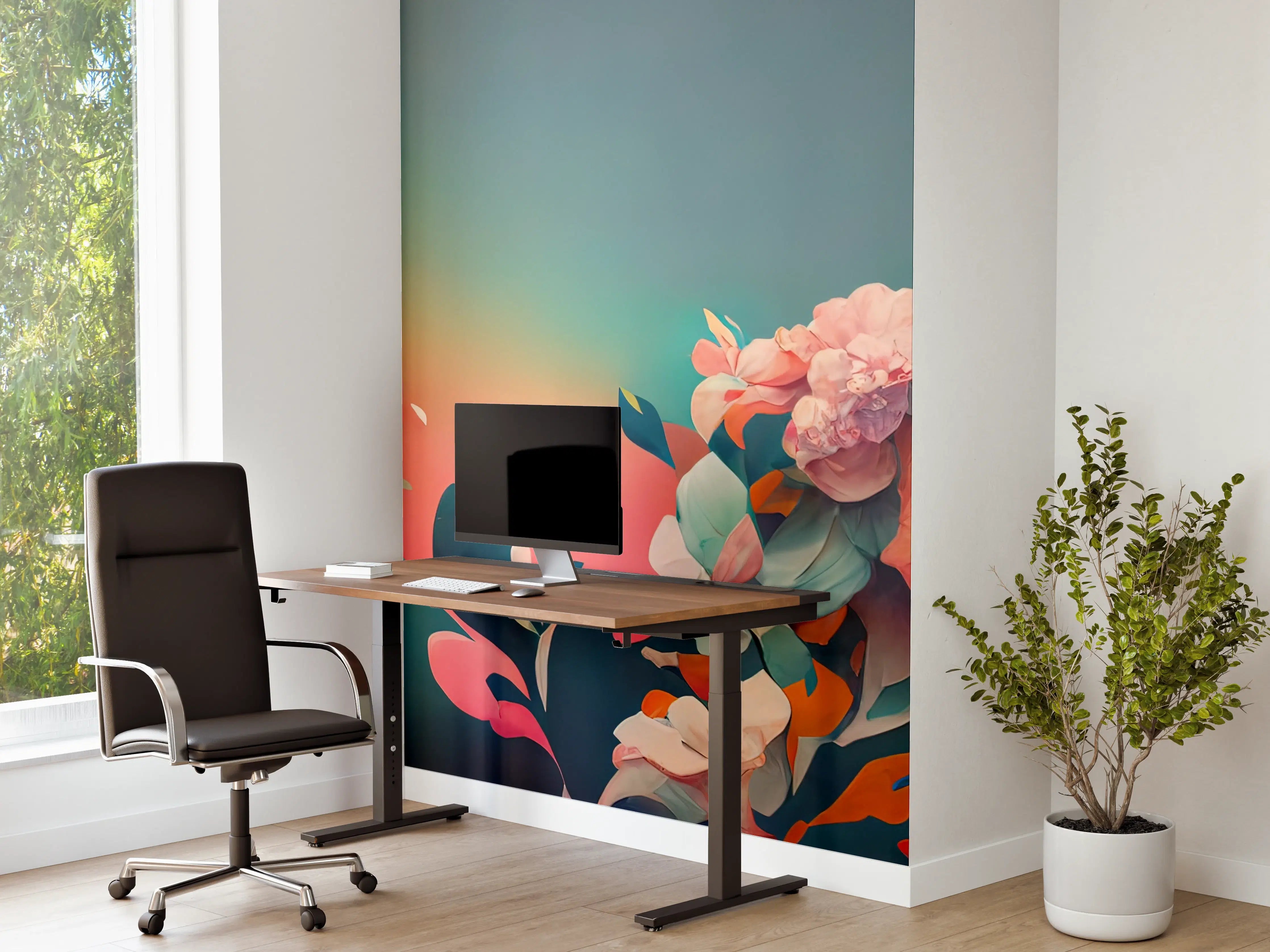 Büro Wandgestaltung - Blumen im modernen Aquarellstil