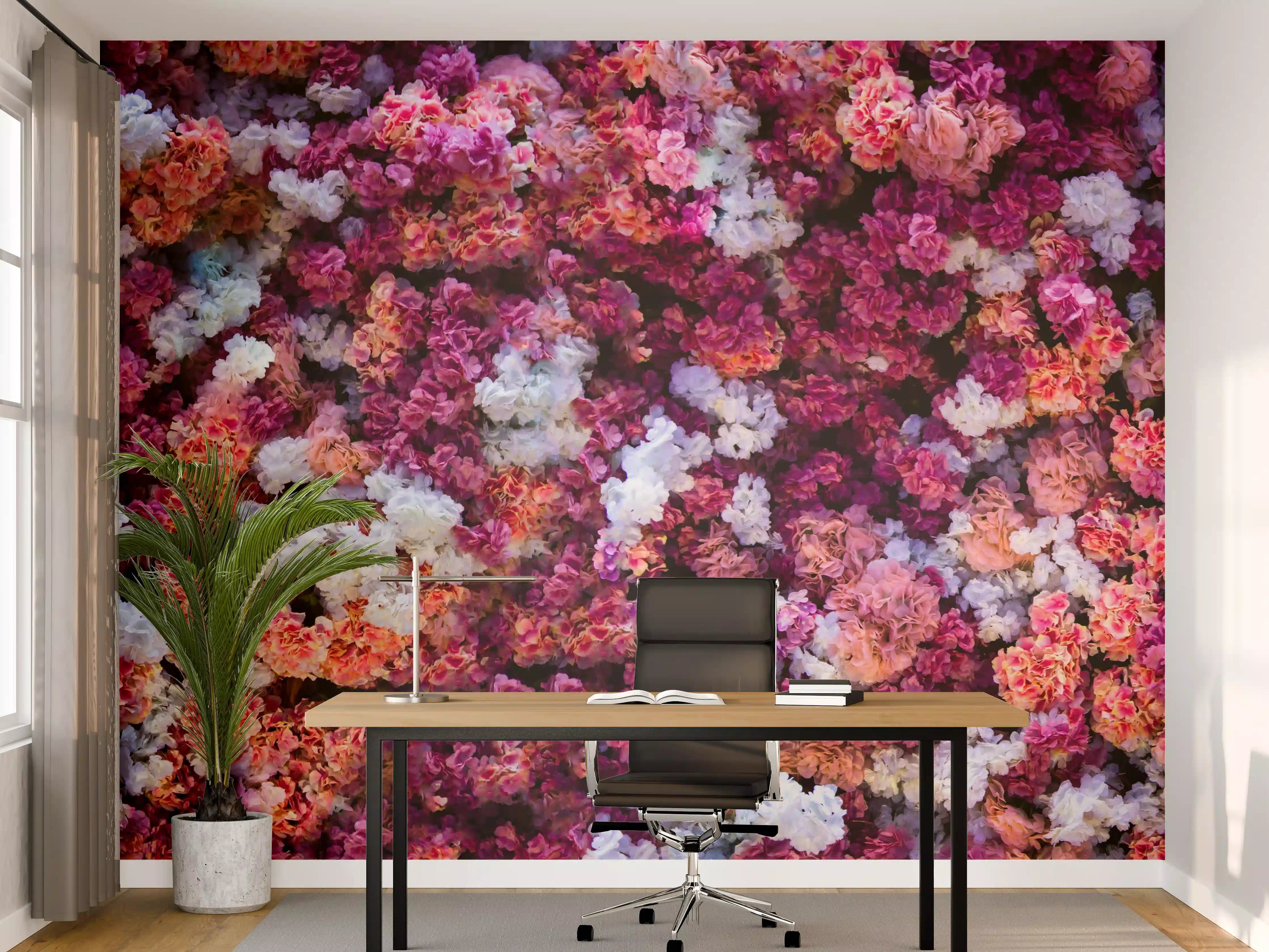 Büro Wandgestaltung - Blumenmeer in Pink und Weiß