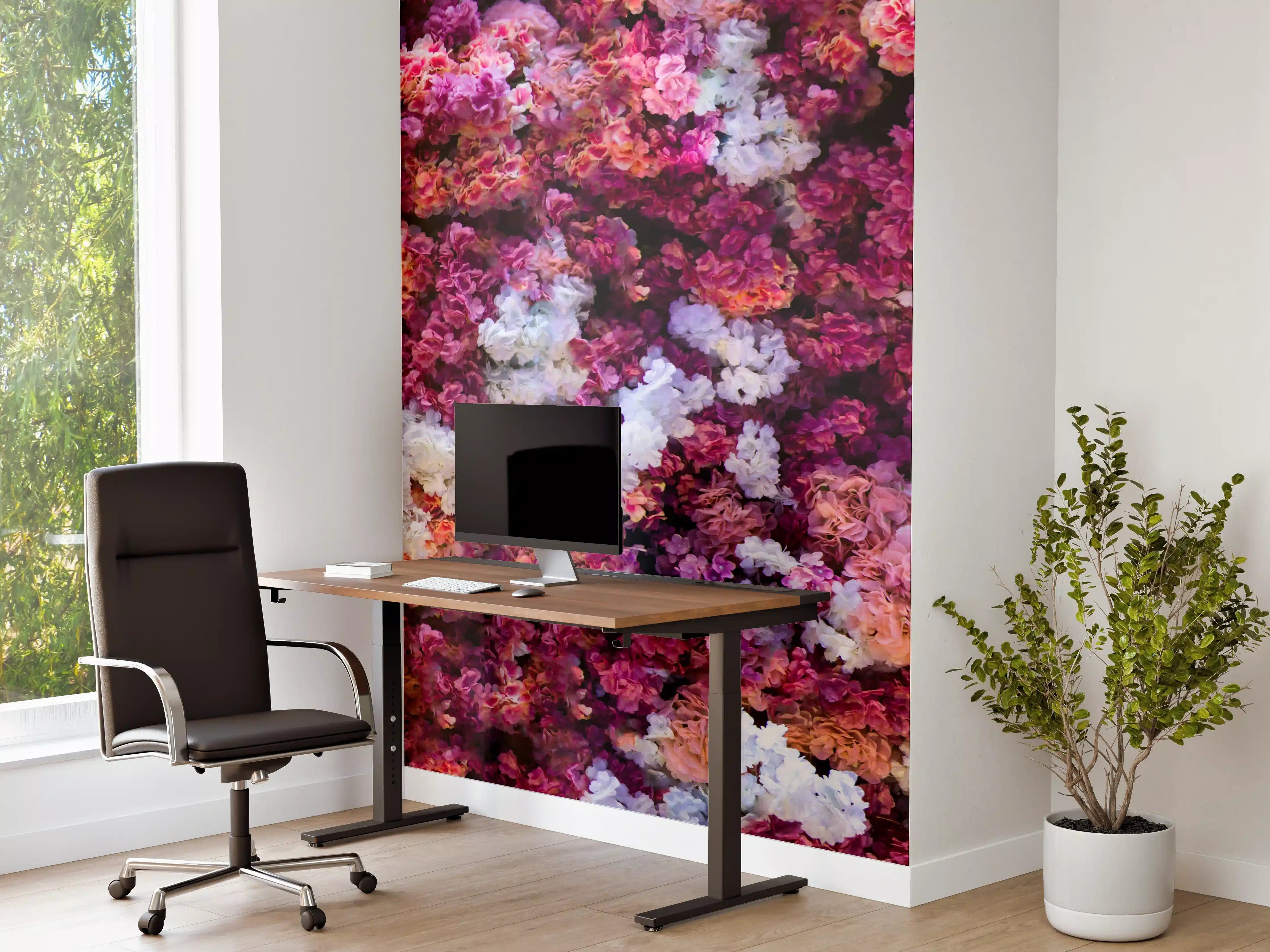 Büro Wandgestaltung - Blumenmeer in Pink und Weiß