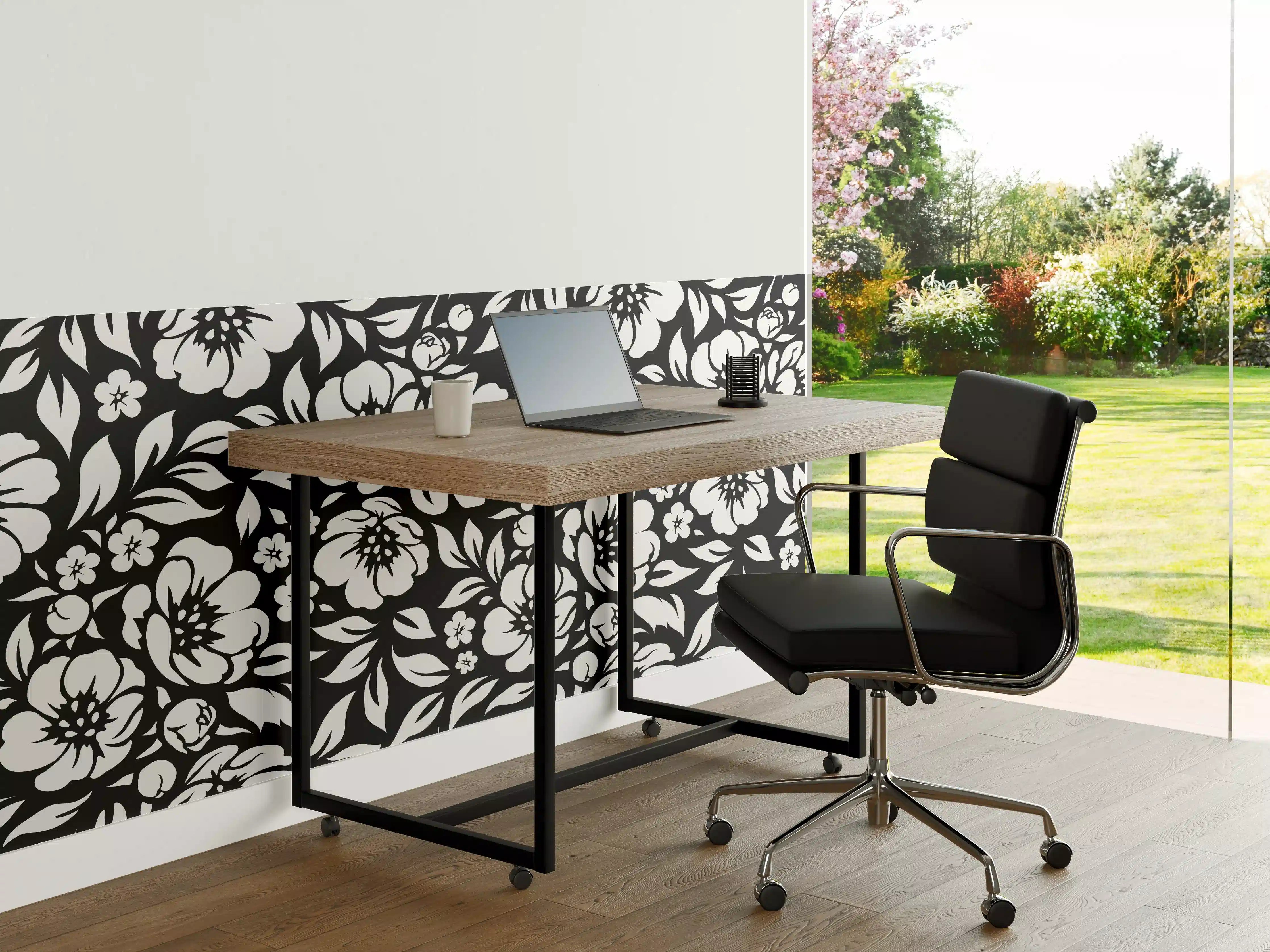 Büro Wandgestaltung - Blumenmuster Schwarz-Weiß