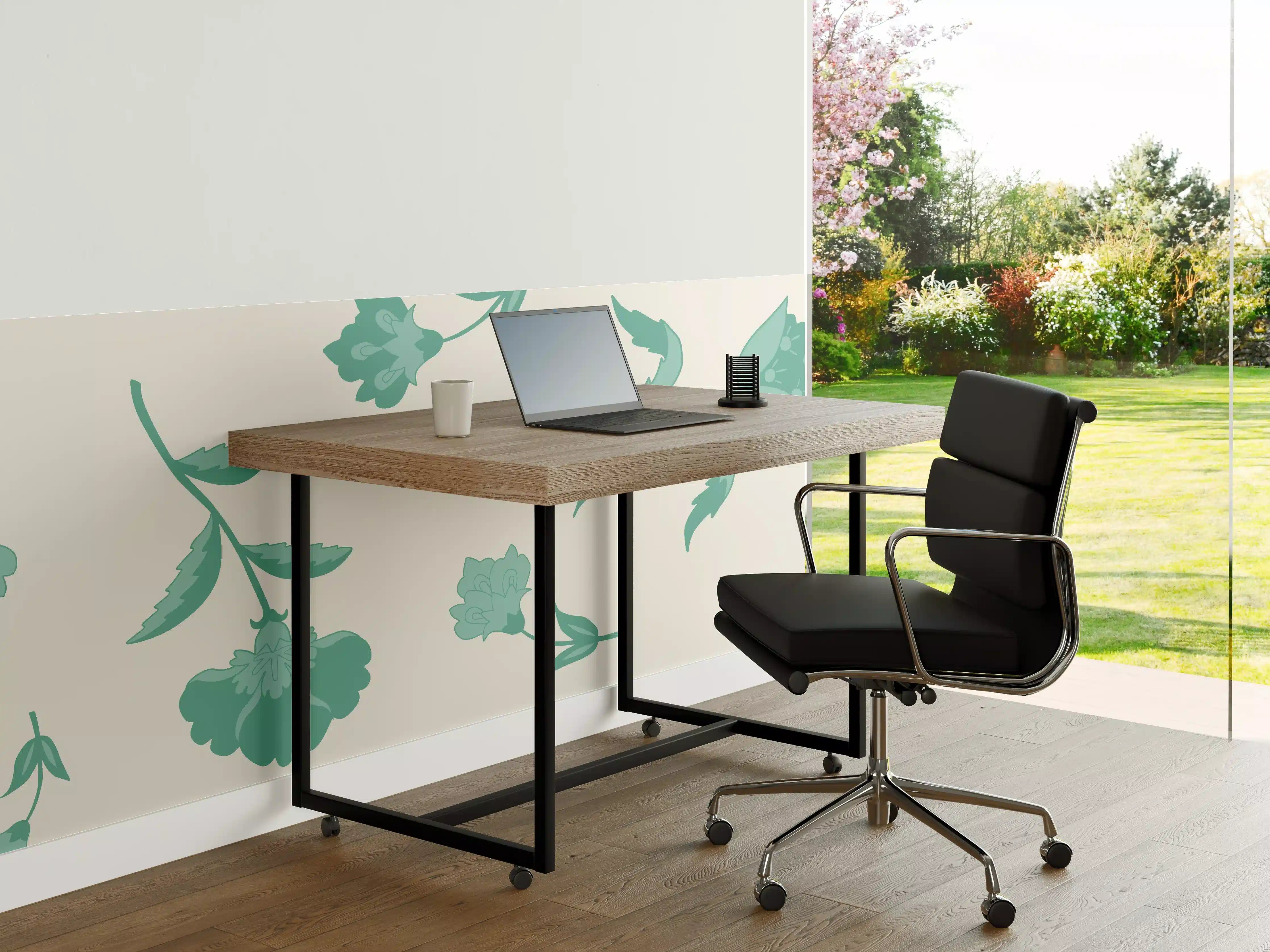 Büro Wandgestaltung - Blumenmuster Türkis-Weiß