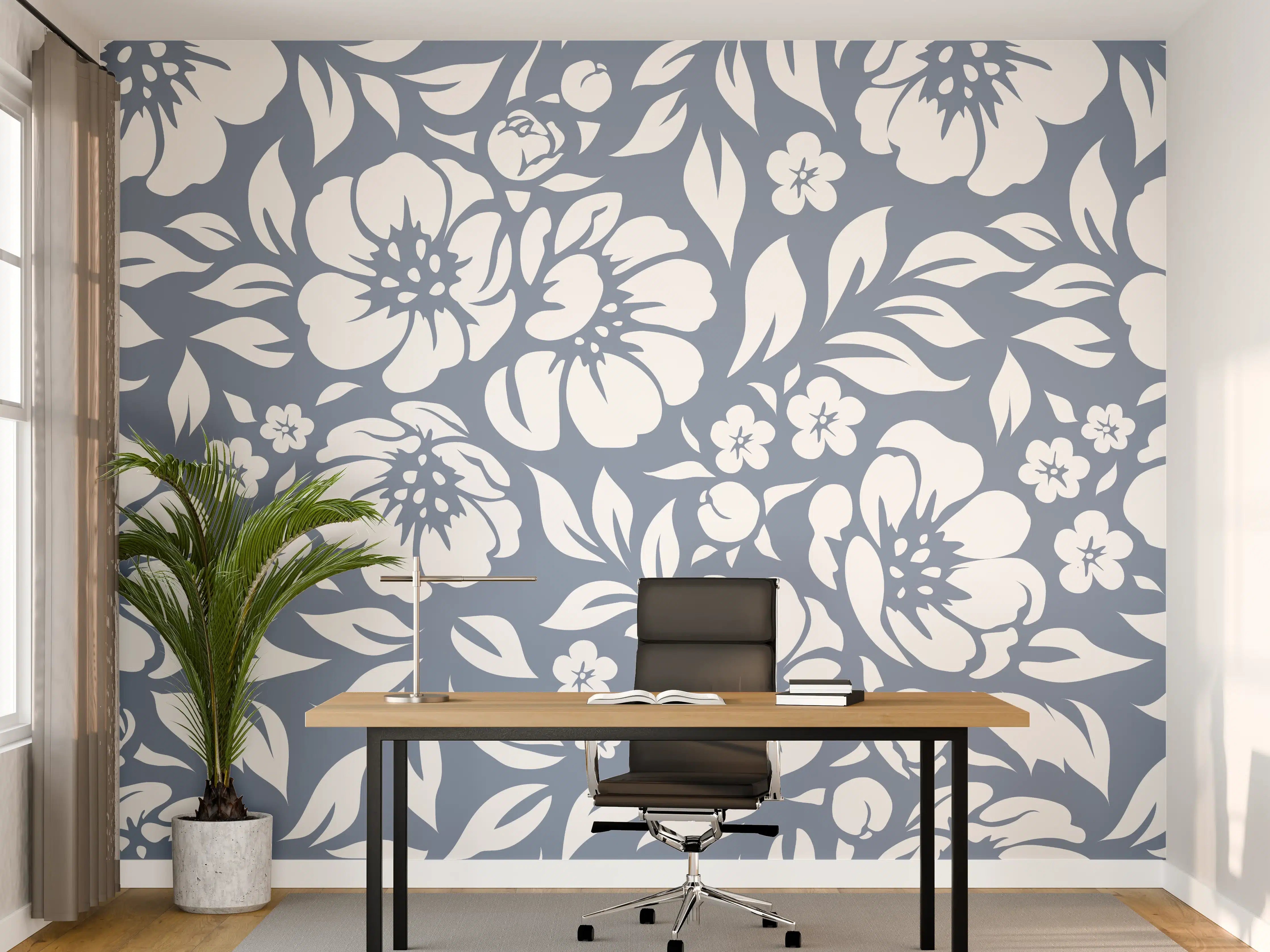 Büro Wandgestaltung - Blumenmuster in Aqua