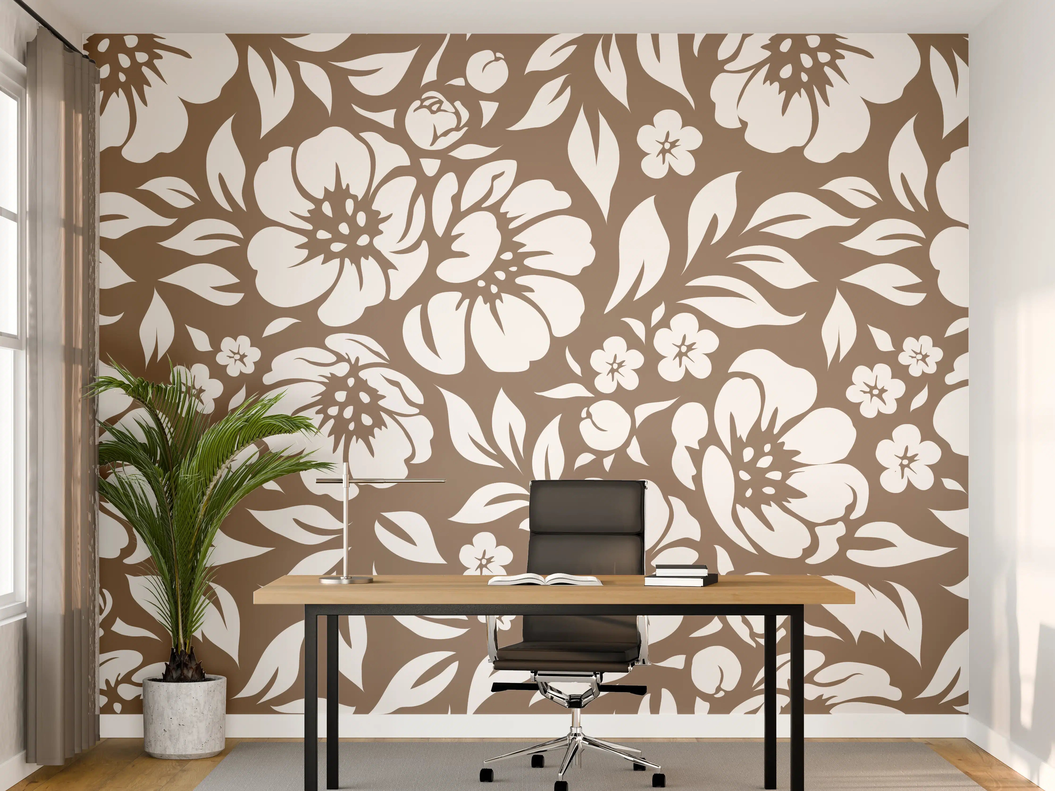 Büro Wandgestaltung - Blumenmuster in Braun