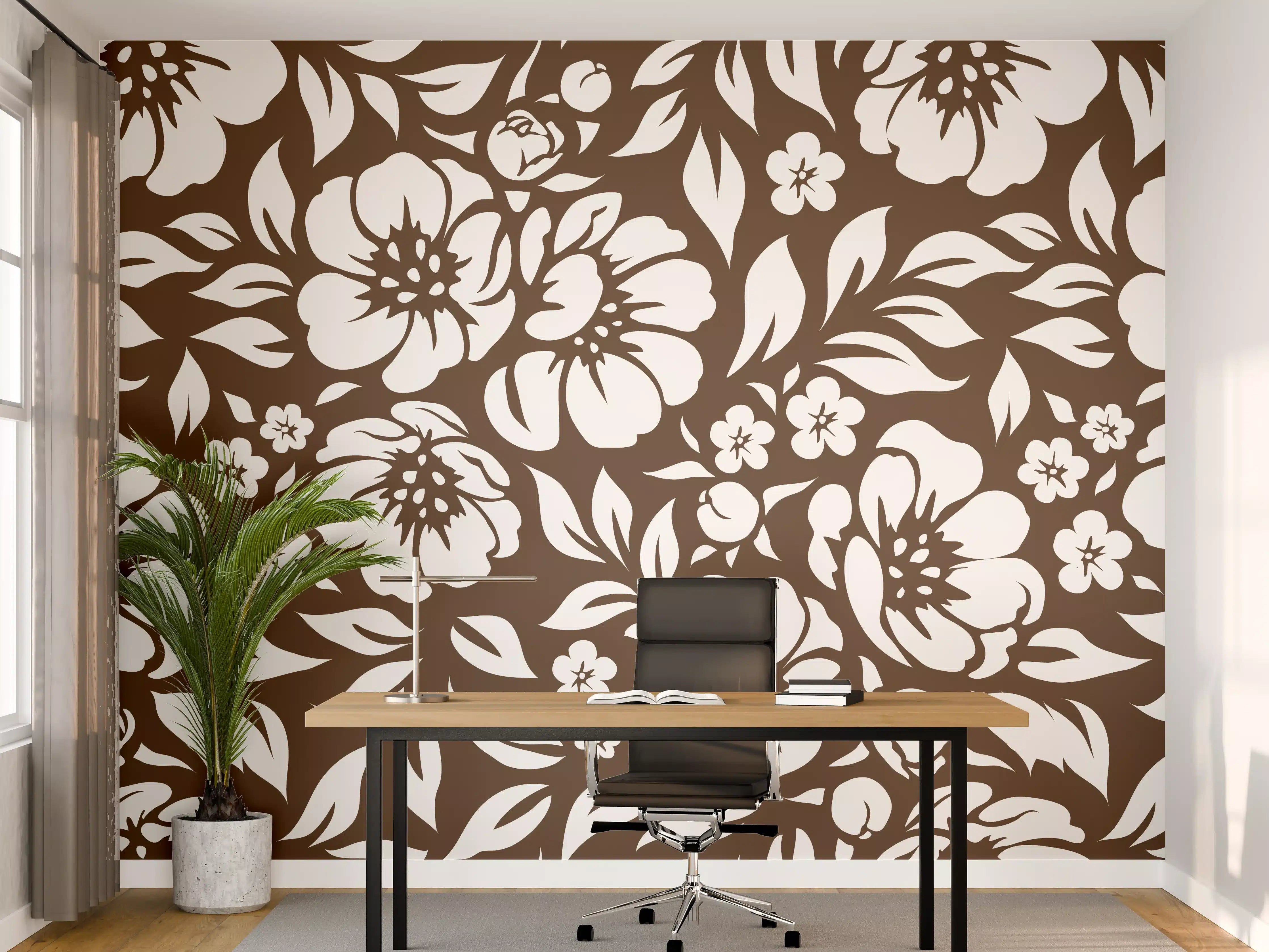 Büro Wandgestaltung - Blumenmuster mit braunen Akzenten