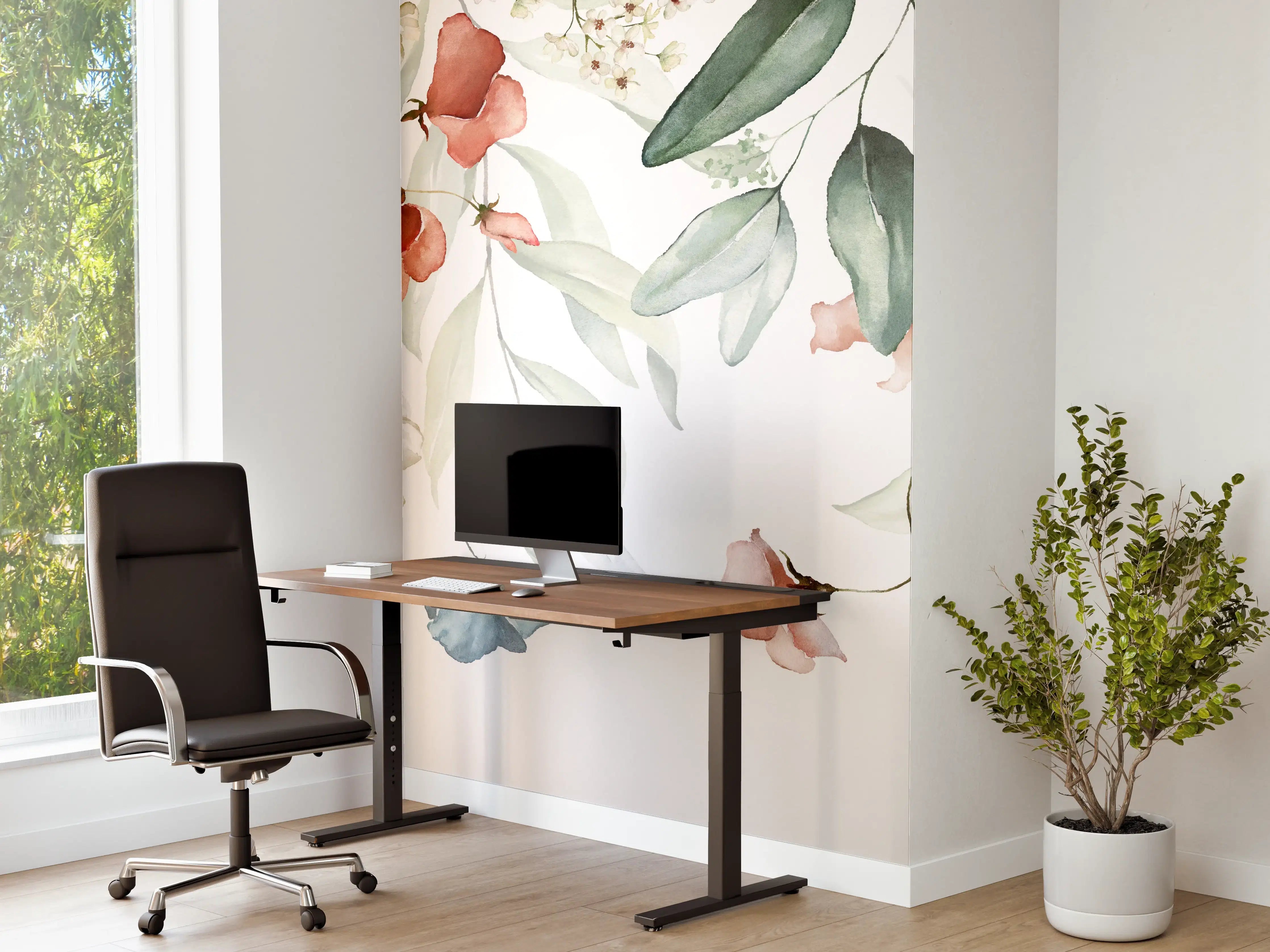Büro Wandgestaltung - Blumenstrauß-Bordüre auf weißem Grund