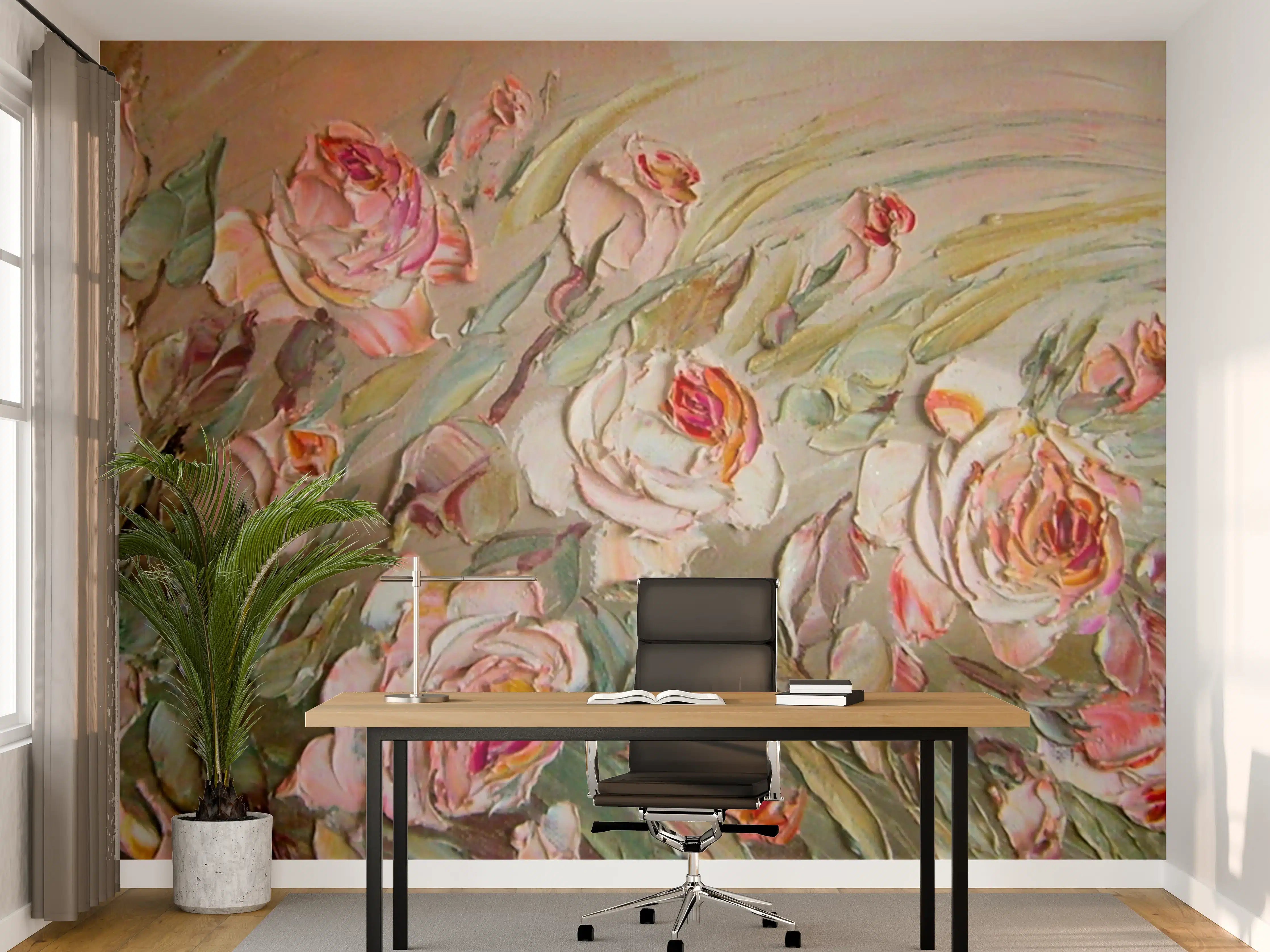 Büro Wandgestaltung - Blumenstrauß in zarten Pastellfarben
