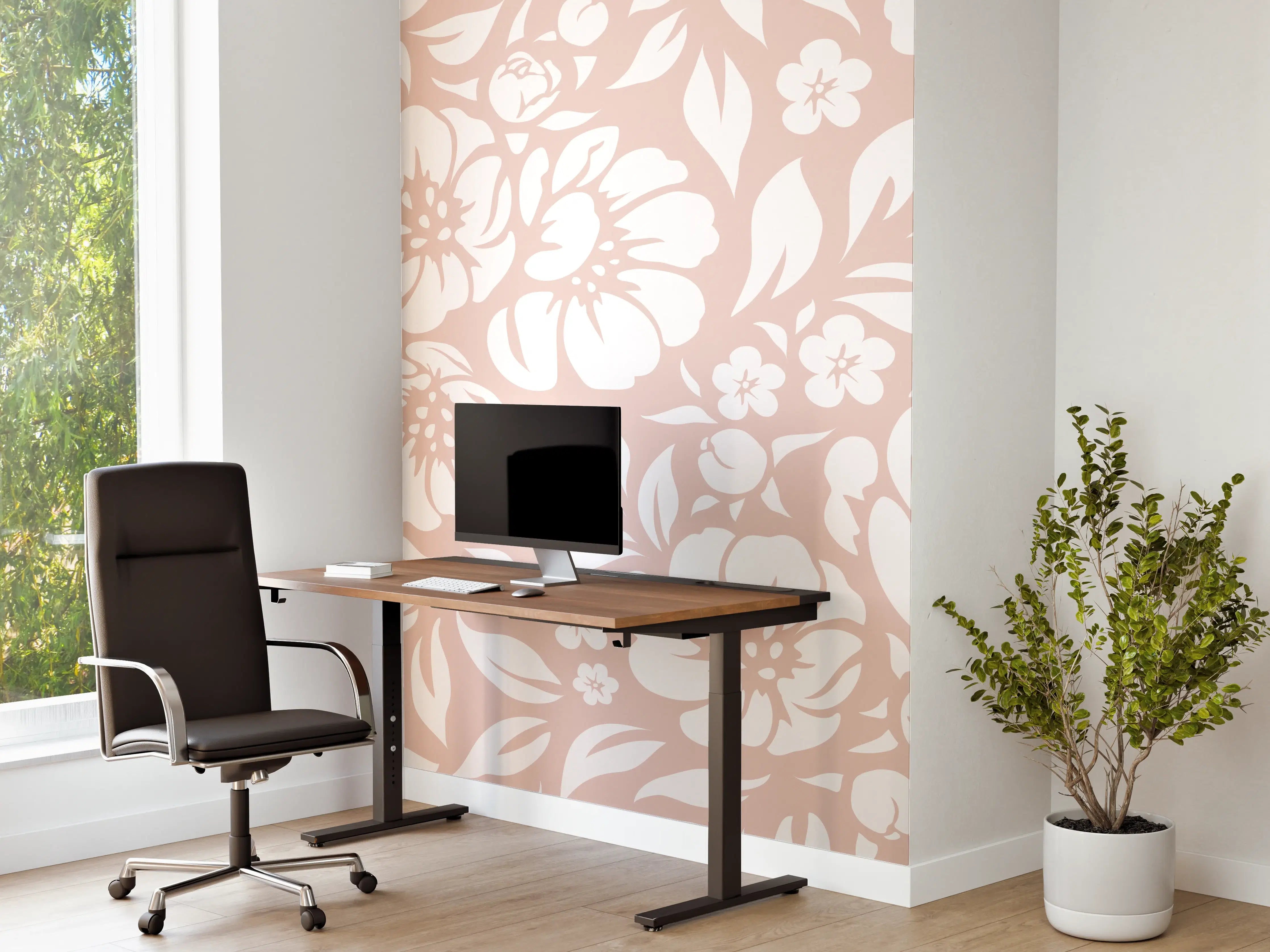 Büro Wandgestaltung - Blumiges Fliesendesign in sanften Tönen