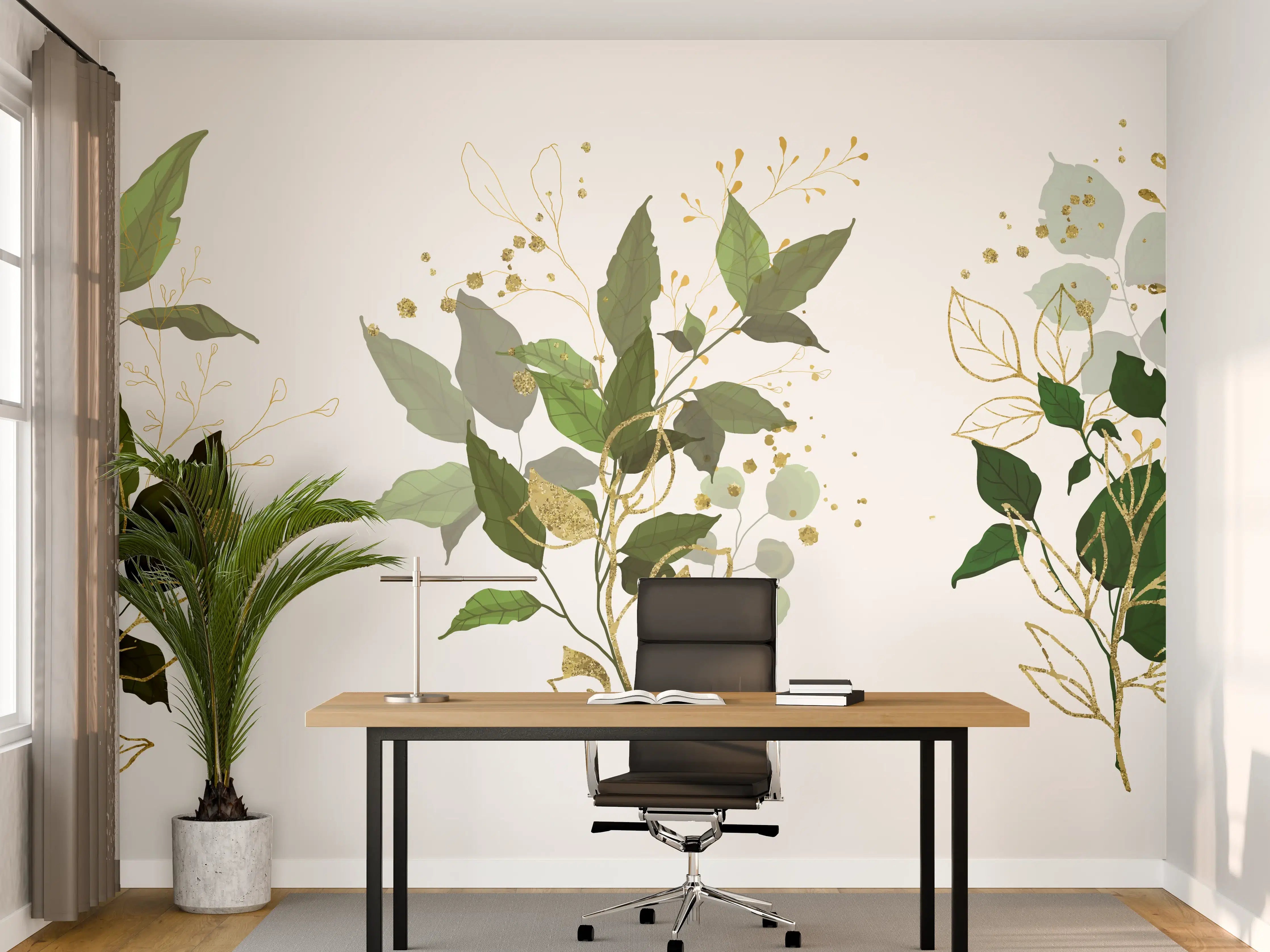 Büro Wandgestaltung - Botanik Gold Grün Dekor