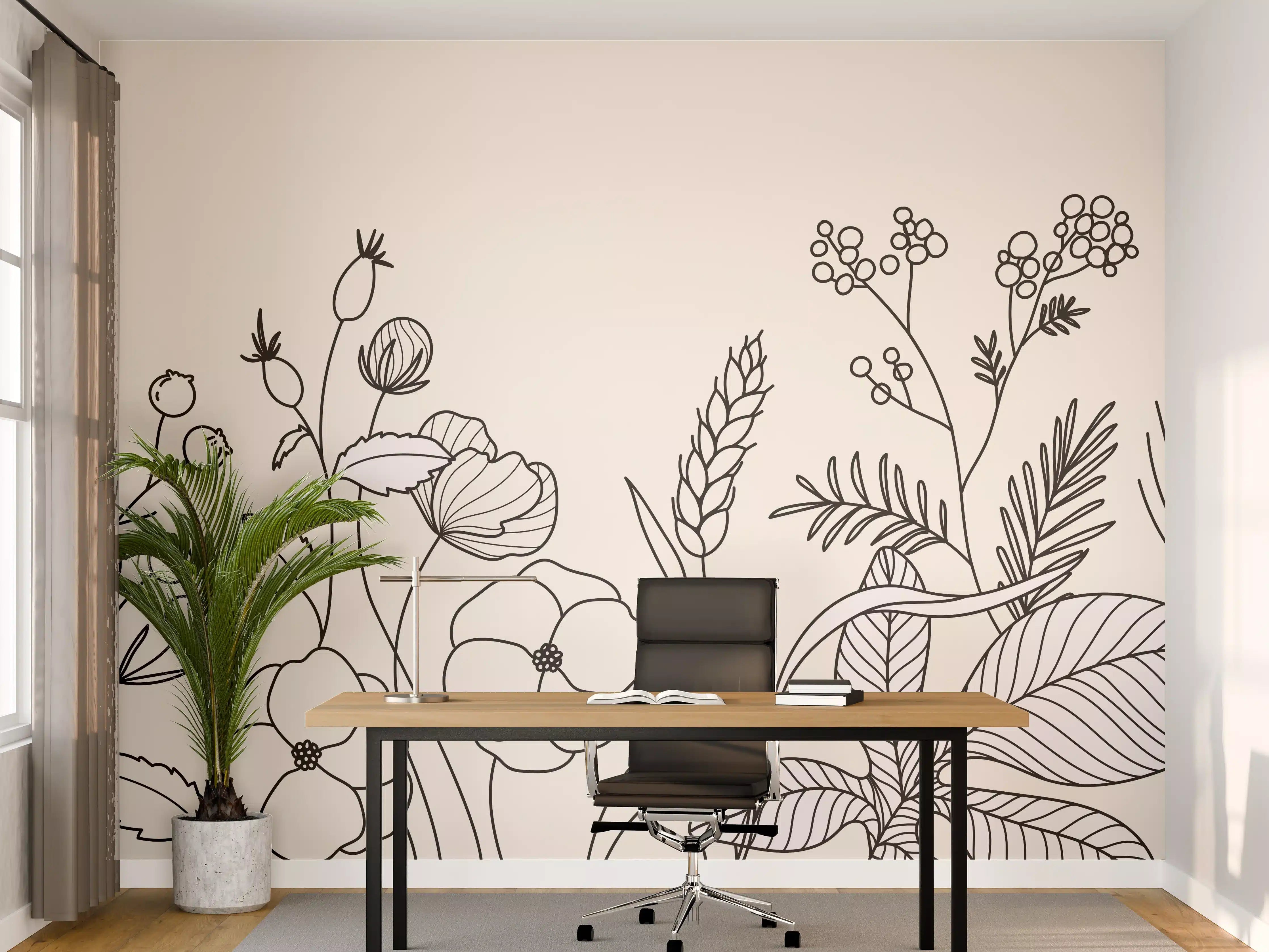 Büro Wandgestaltung - Botanische Linienzeichnung