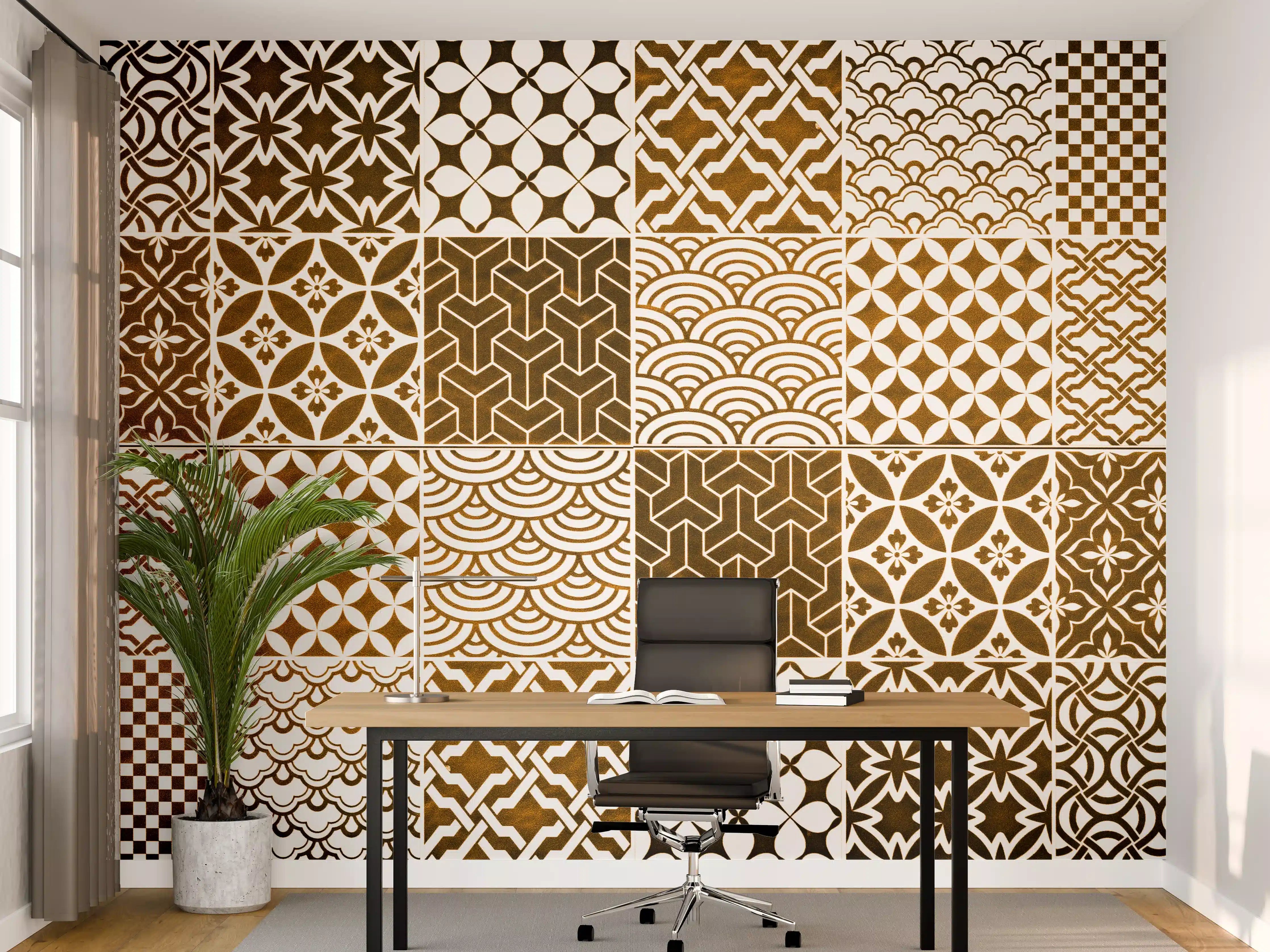 Büro Wandgestaltung - Braun-Beige geometrisch Mosaik