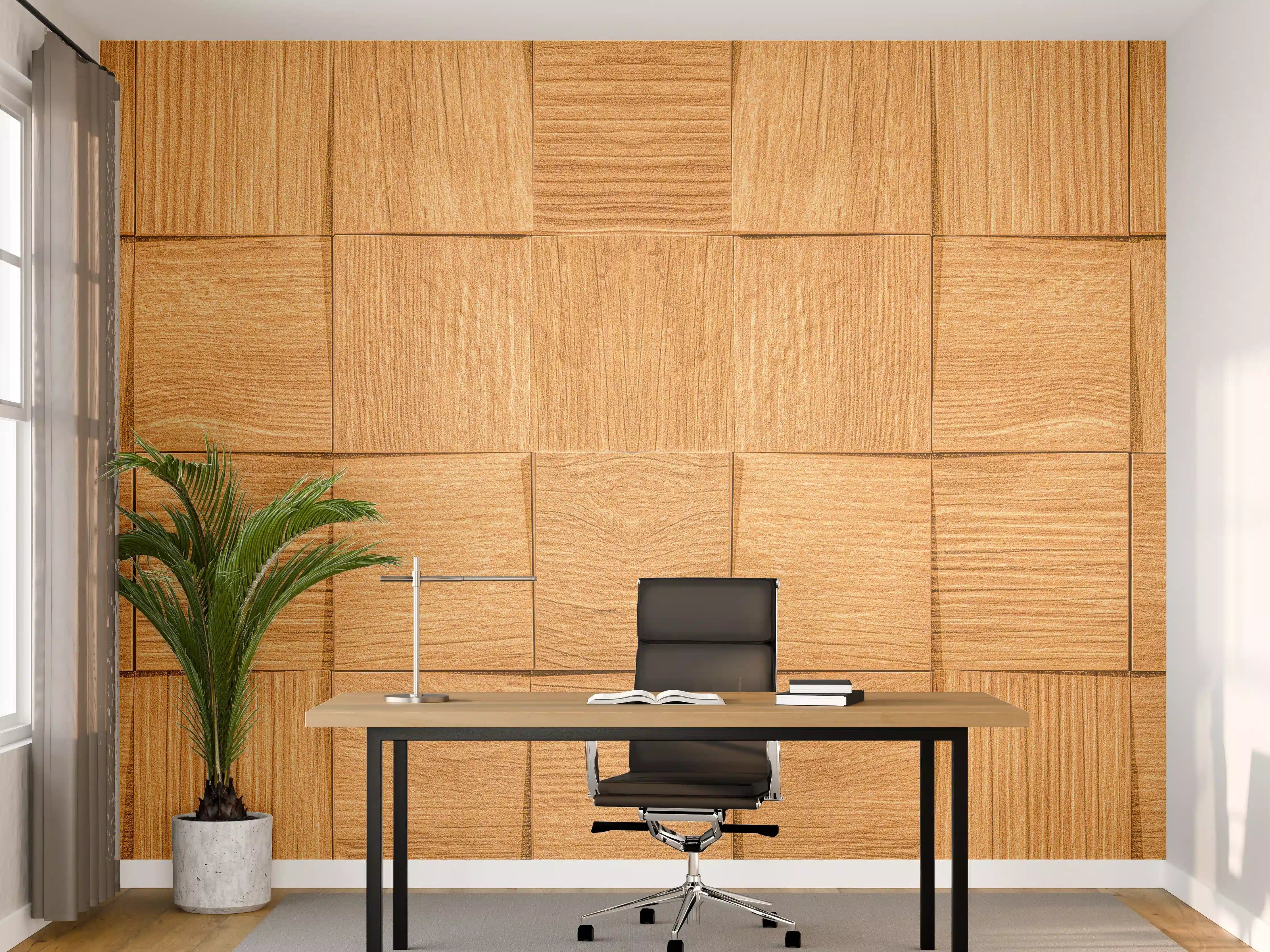 Büro Wandgestaltung - Braune Holzwürfeltextur