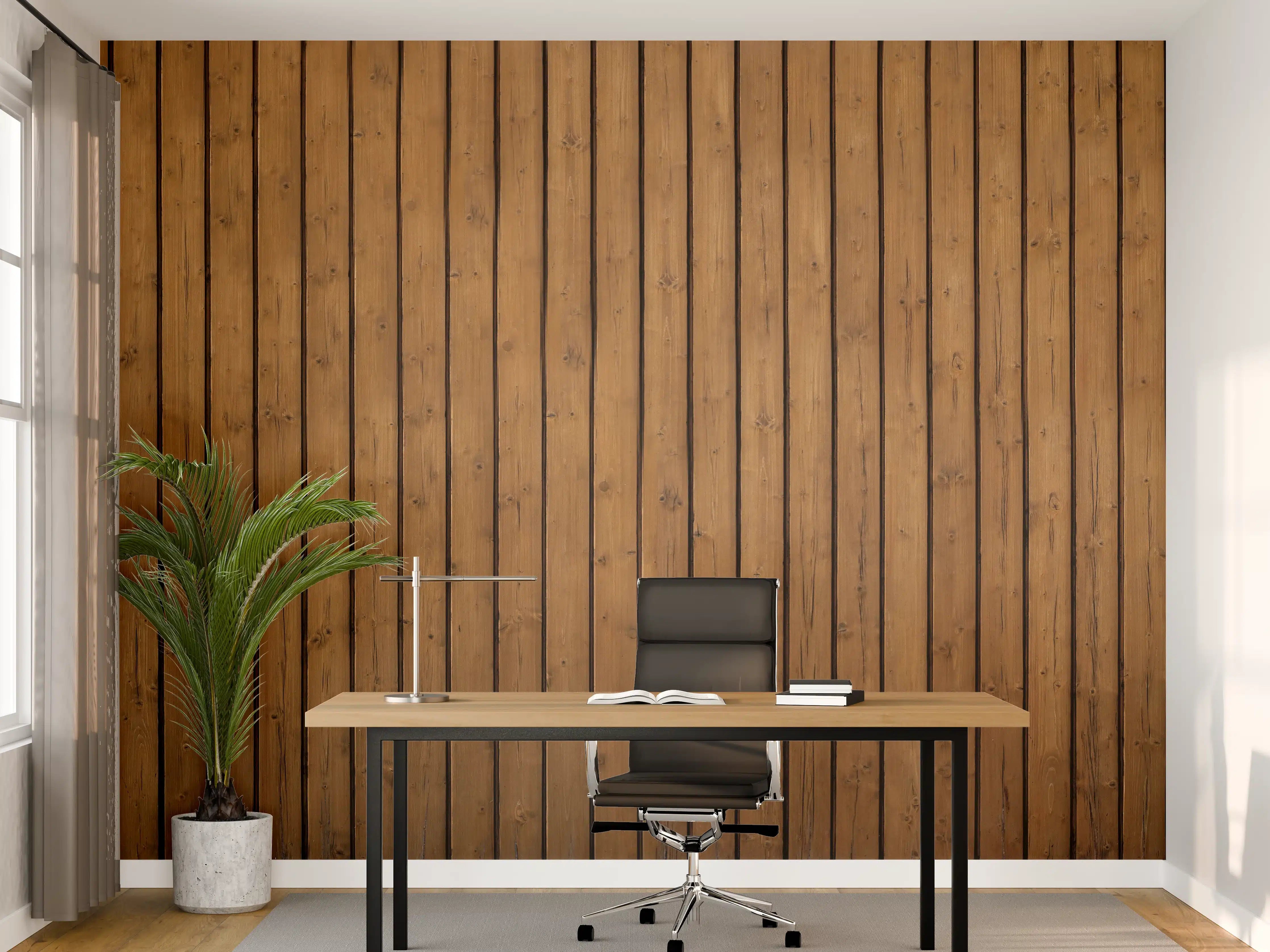 Büro Wandgestaltung - Braune vertikale Holzdielen