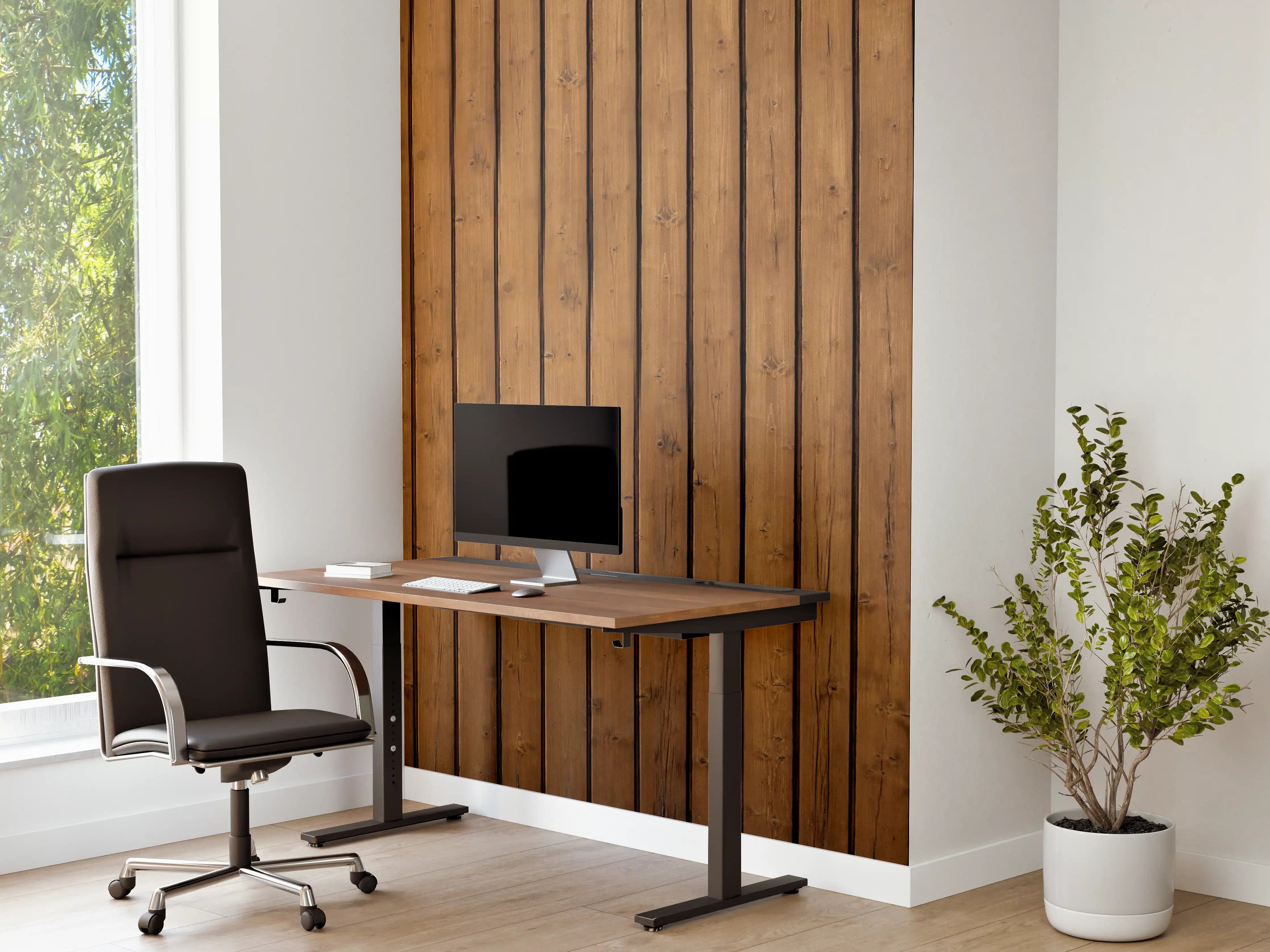 Büro Wandgestaltung - Braune vertikale Holzdielen