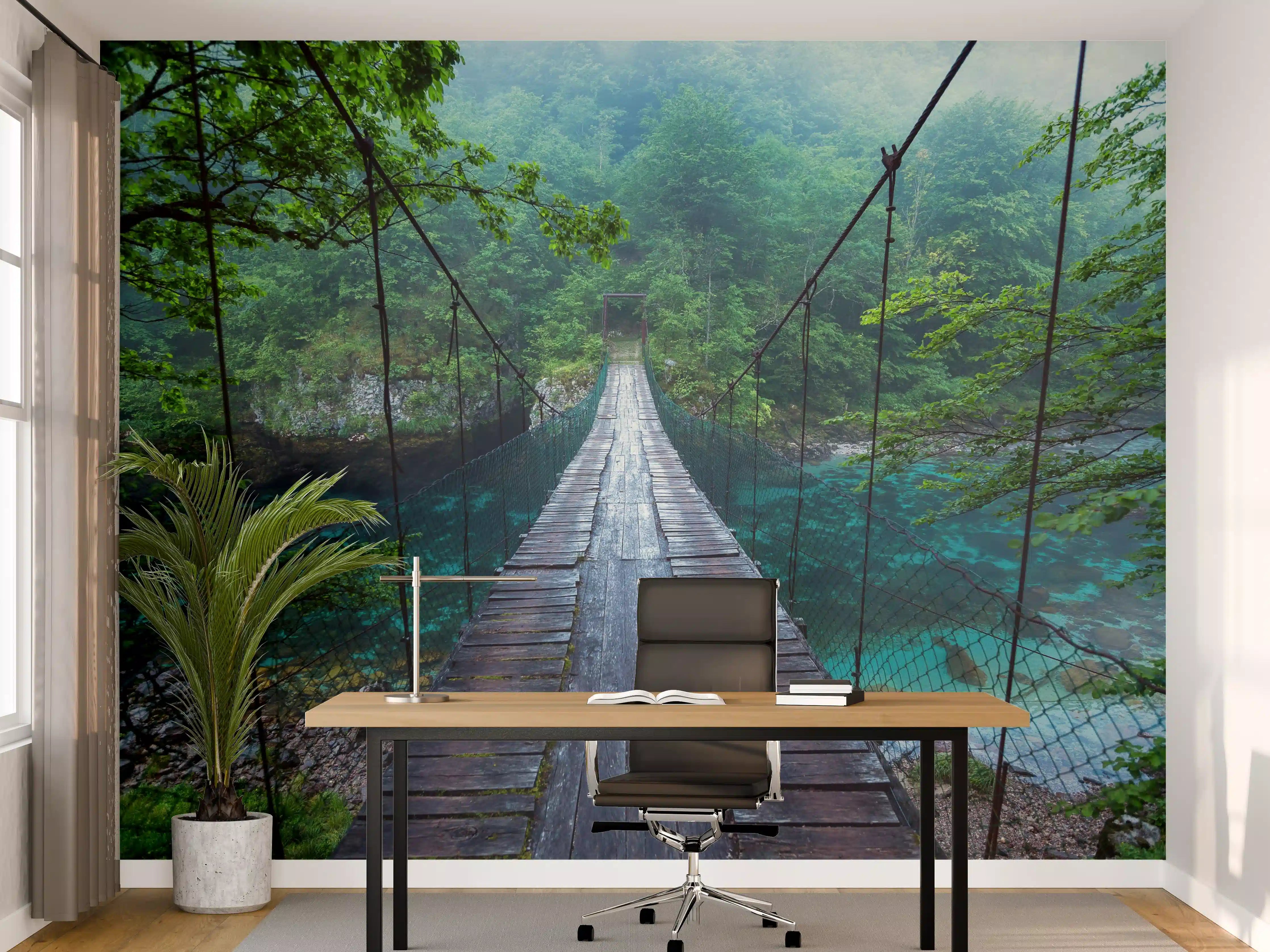 Büro Wandgestaltung - Brücke über Kristallklarem Fluss