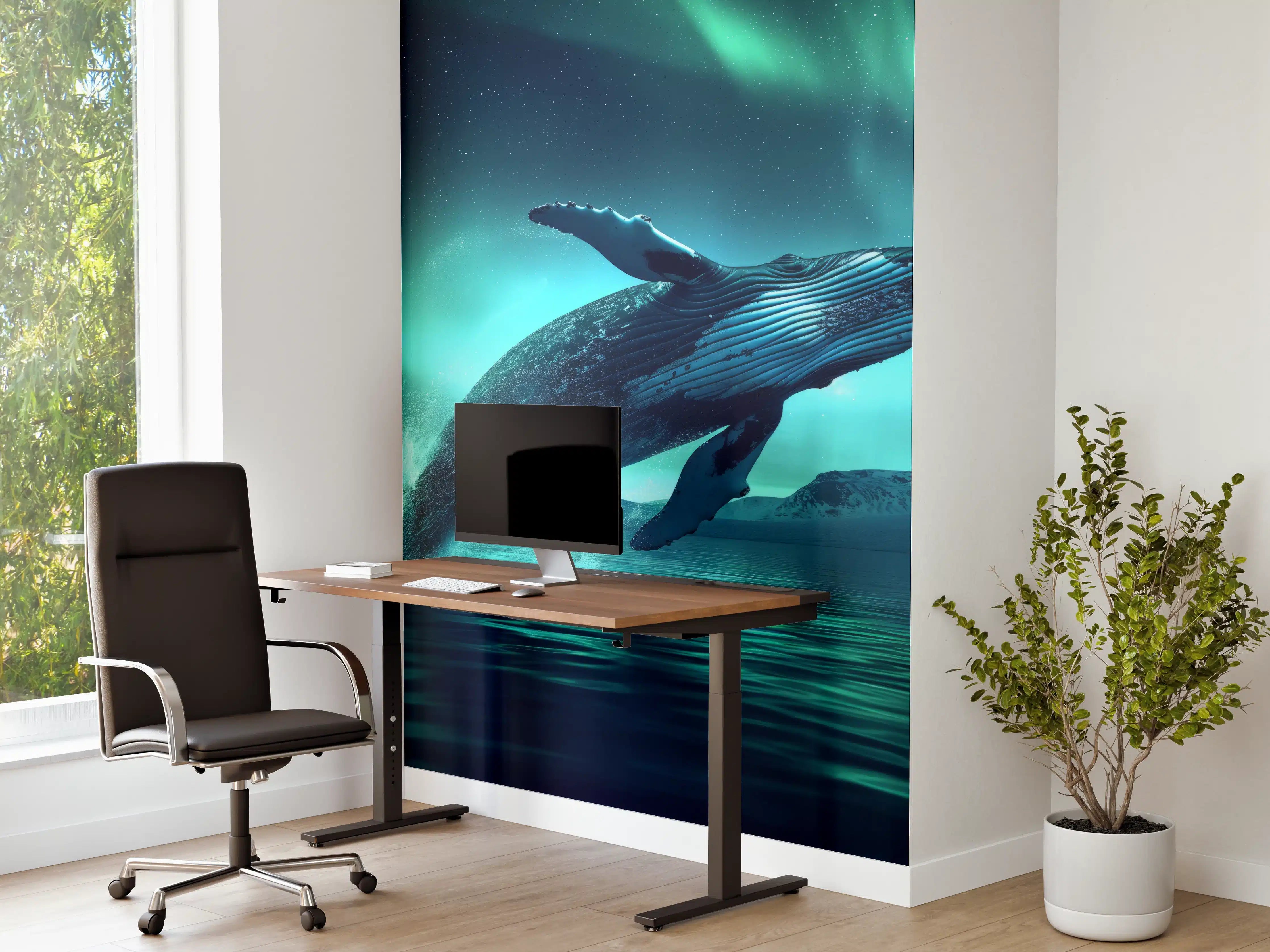 Büro Wandgestaltung - Buckelwal unter Nordlicht Türkis