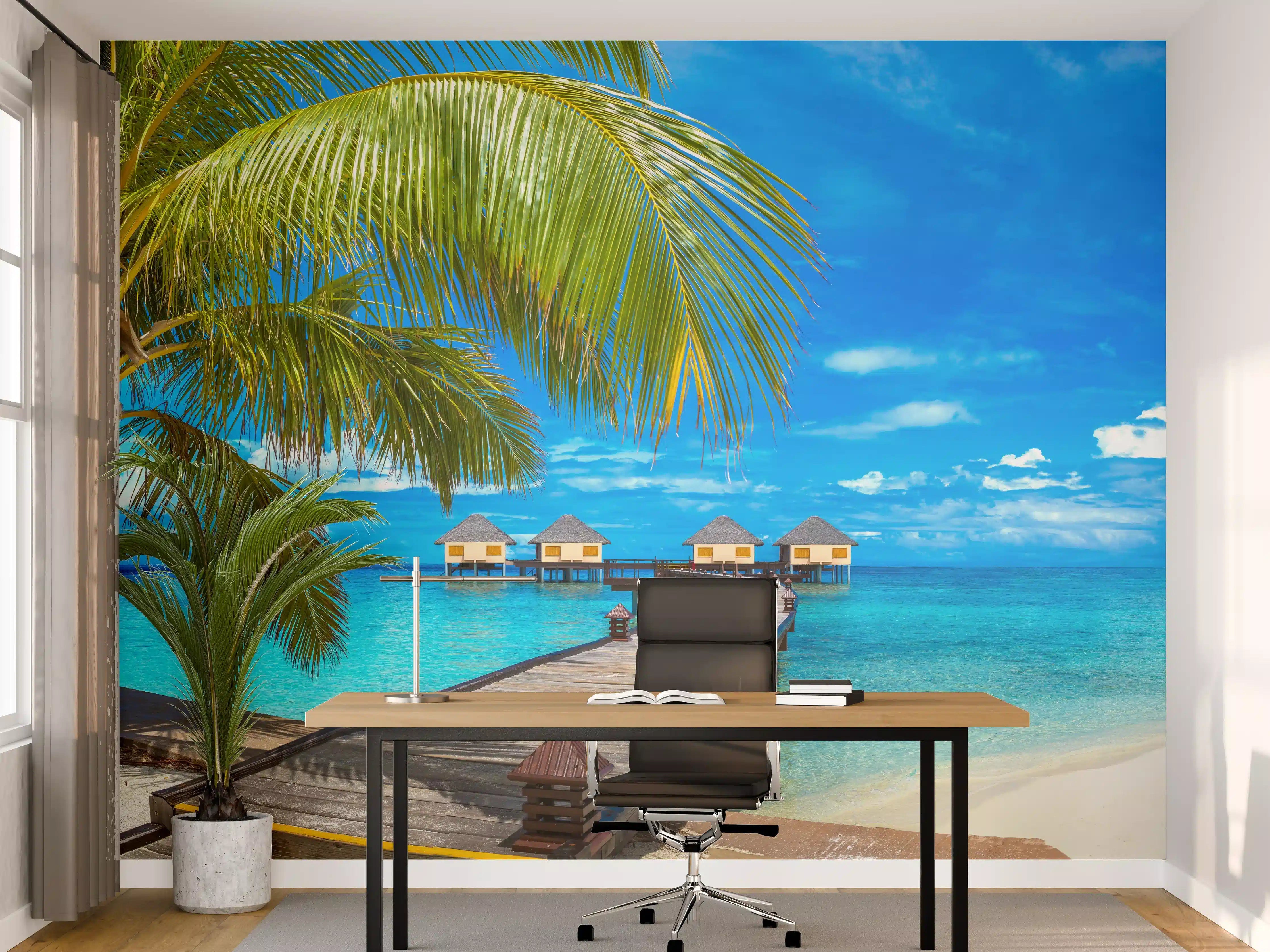 Büro Wandgestaltung - Bungalows auf den Malediven bei Tag