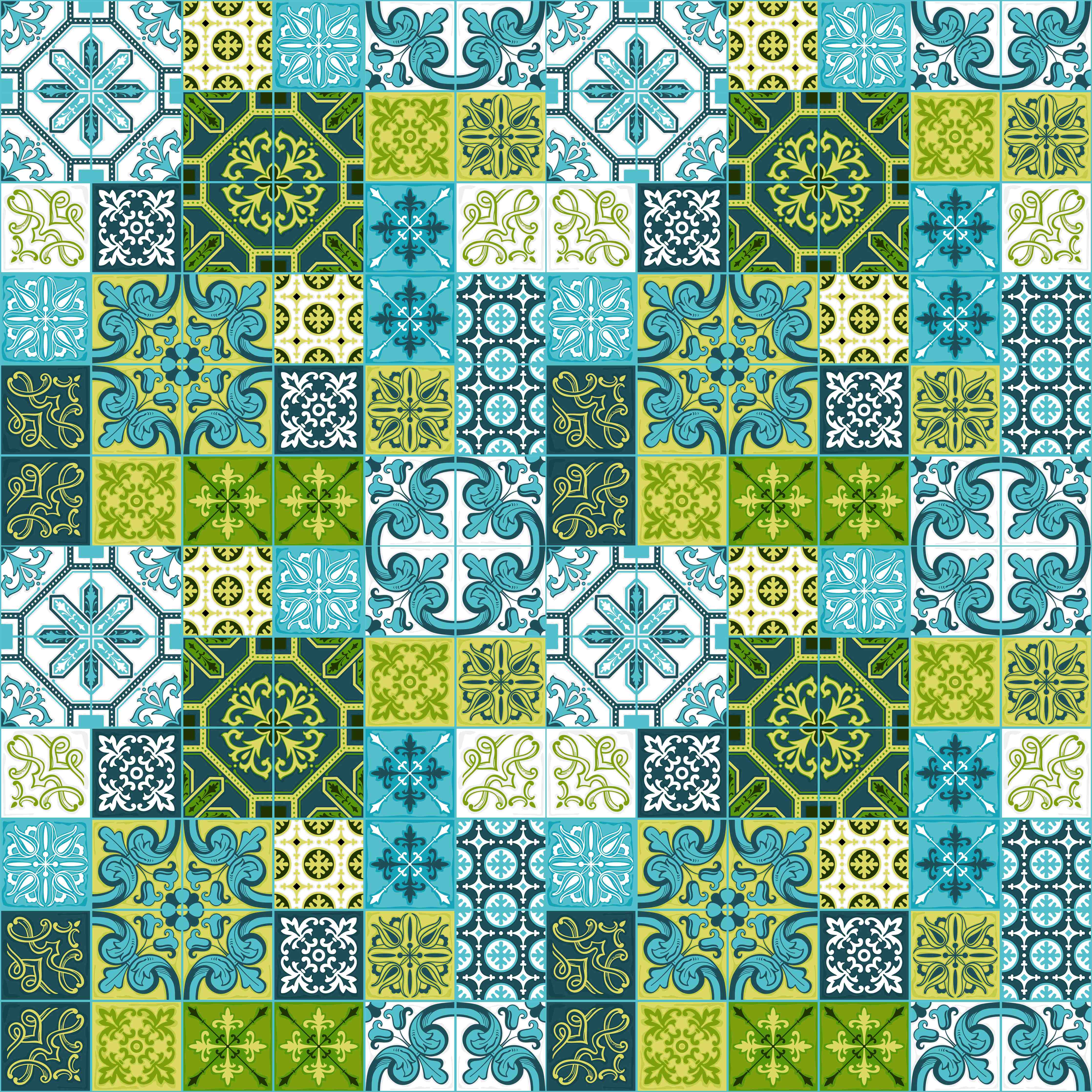 Büro Wandgestaltung-Bunt Türkis-Grüne Fliesenmuster