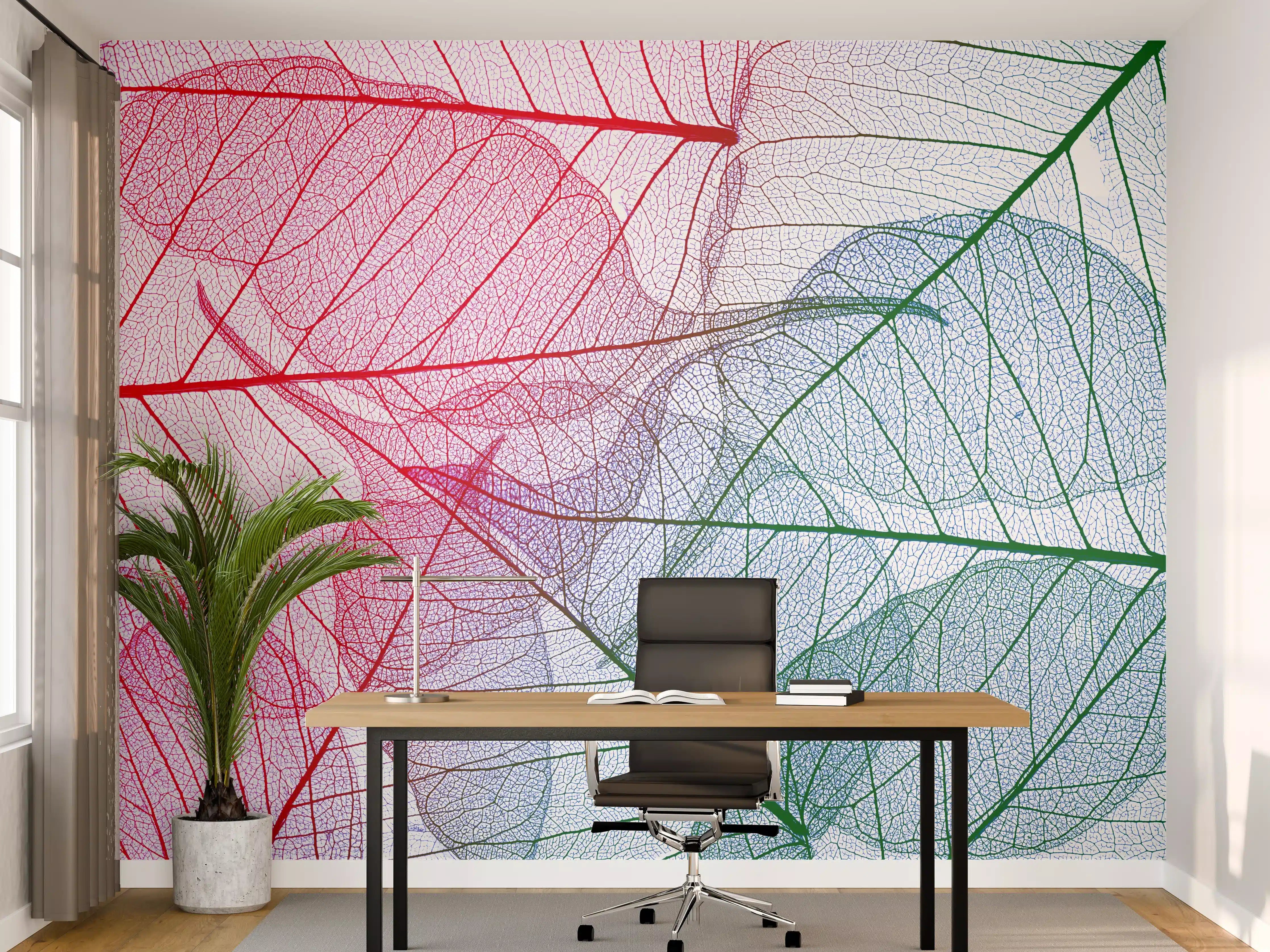 Büro Wandgestaltung - Bunte Blätter in transparenter Aquarell-Optik