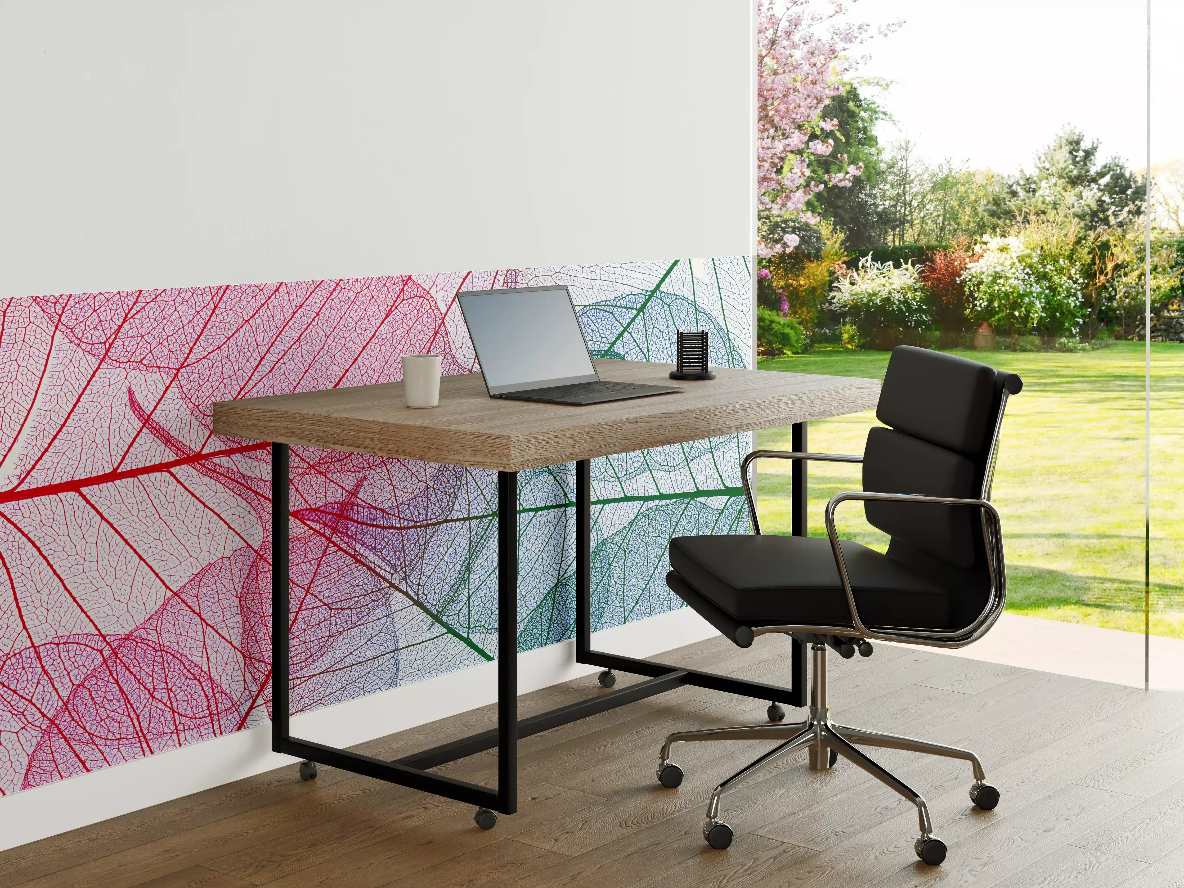 Büro Wandgestaltung - Bunte Blätter in transparenter Aquarell-Optik