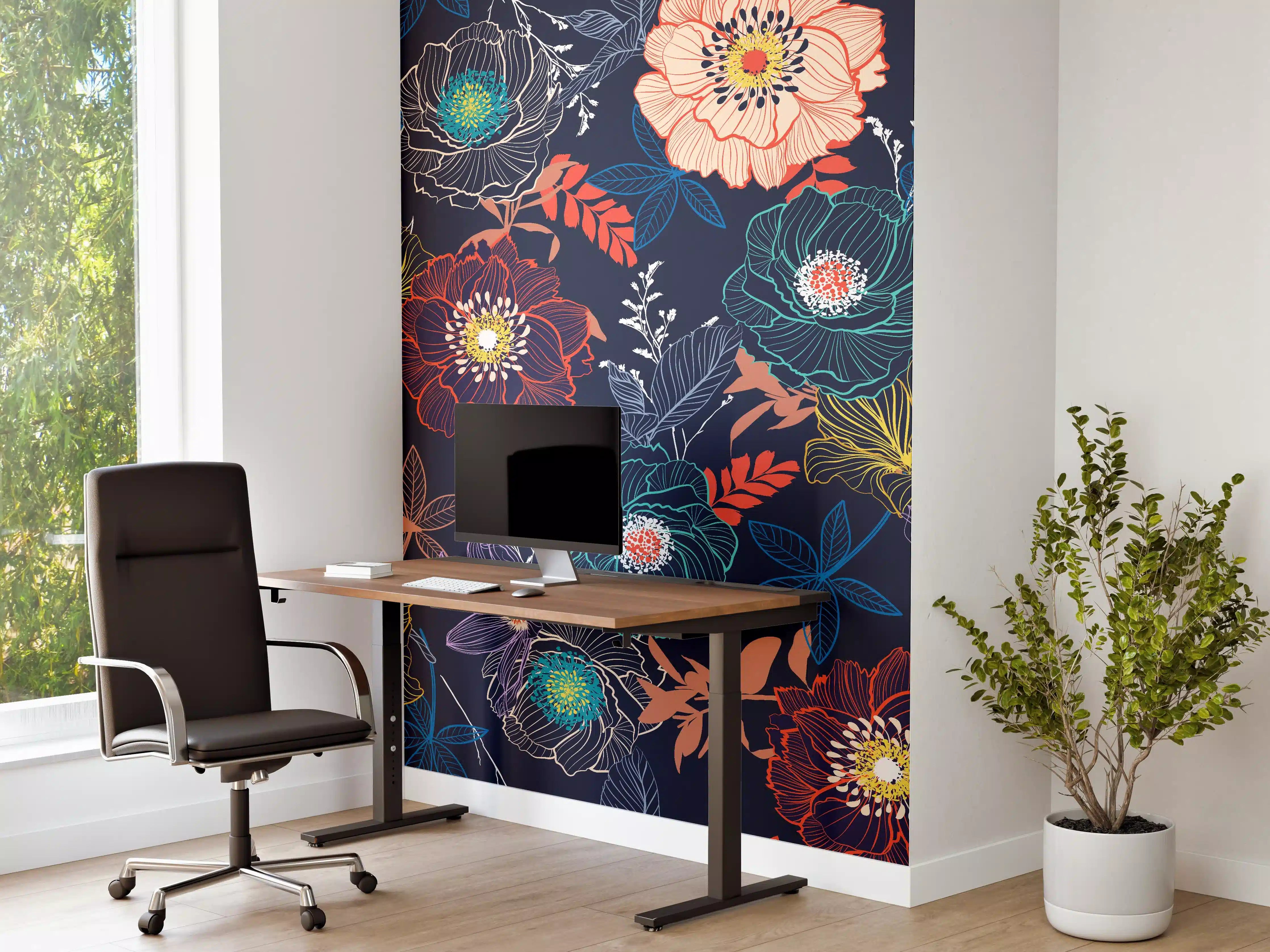Büro Wandgestaltung - Bunte Blumen Nachtgarten Muster