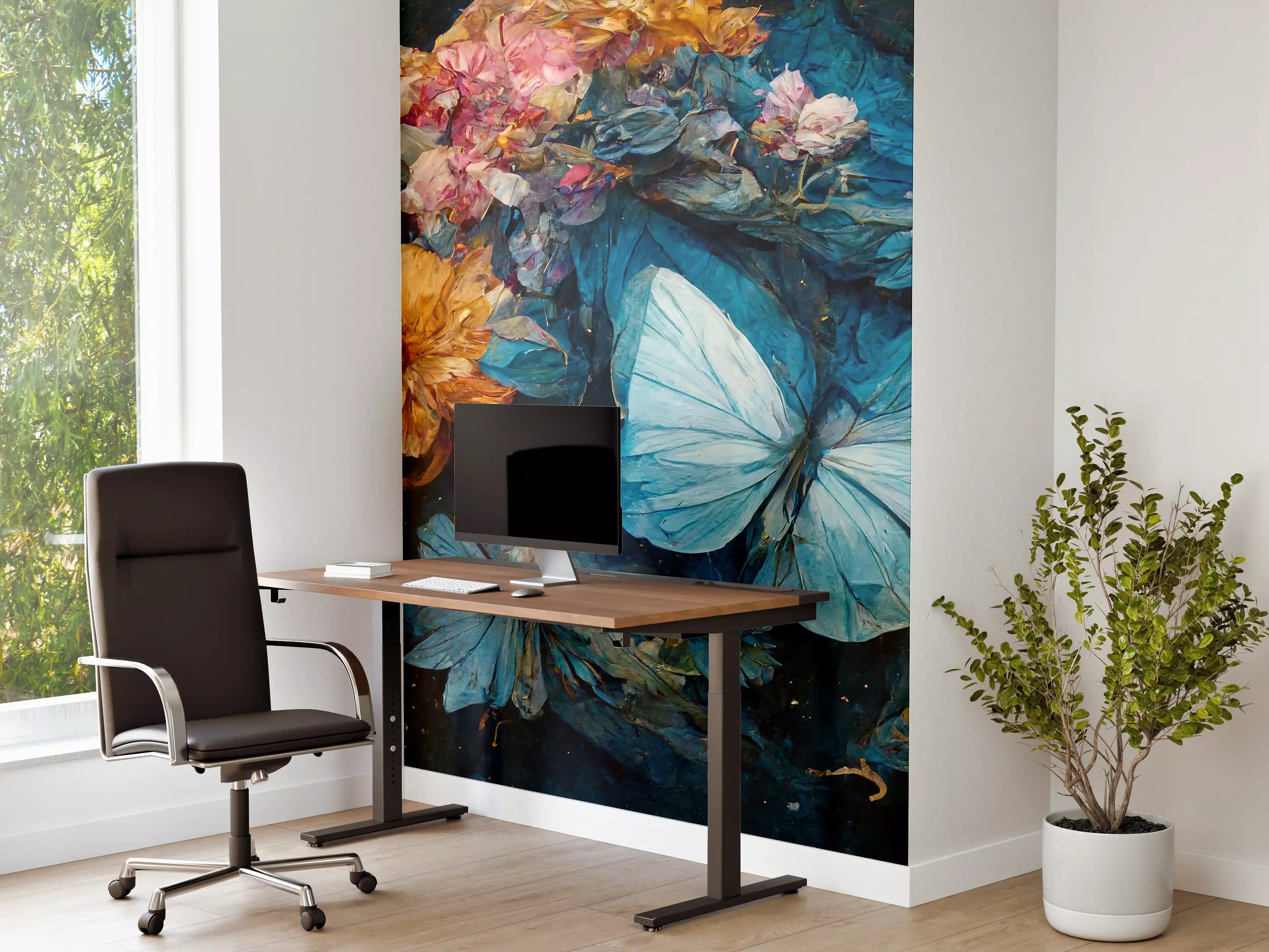 Büro Wandgestaltung - Bunte Blumen und Schmetterlinge im Naturdetail