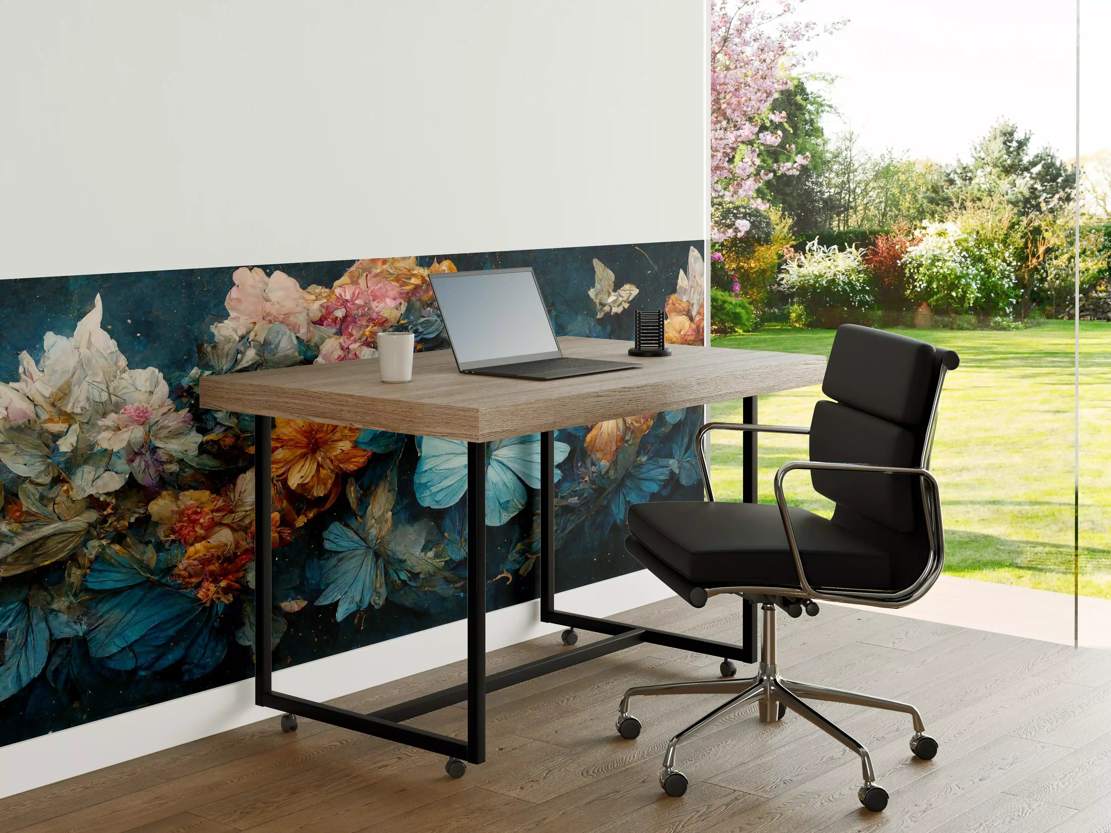 Büro Wandgestaltung - Bunte Blumen und Schmetterlinge im Naturdetail