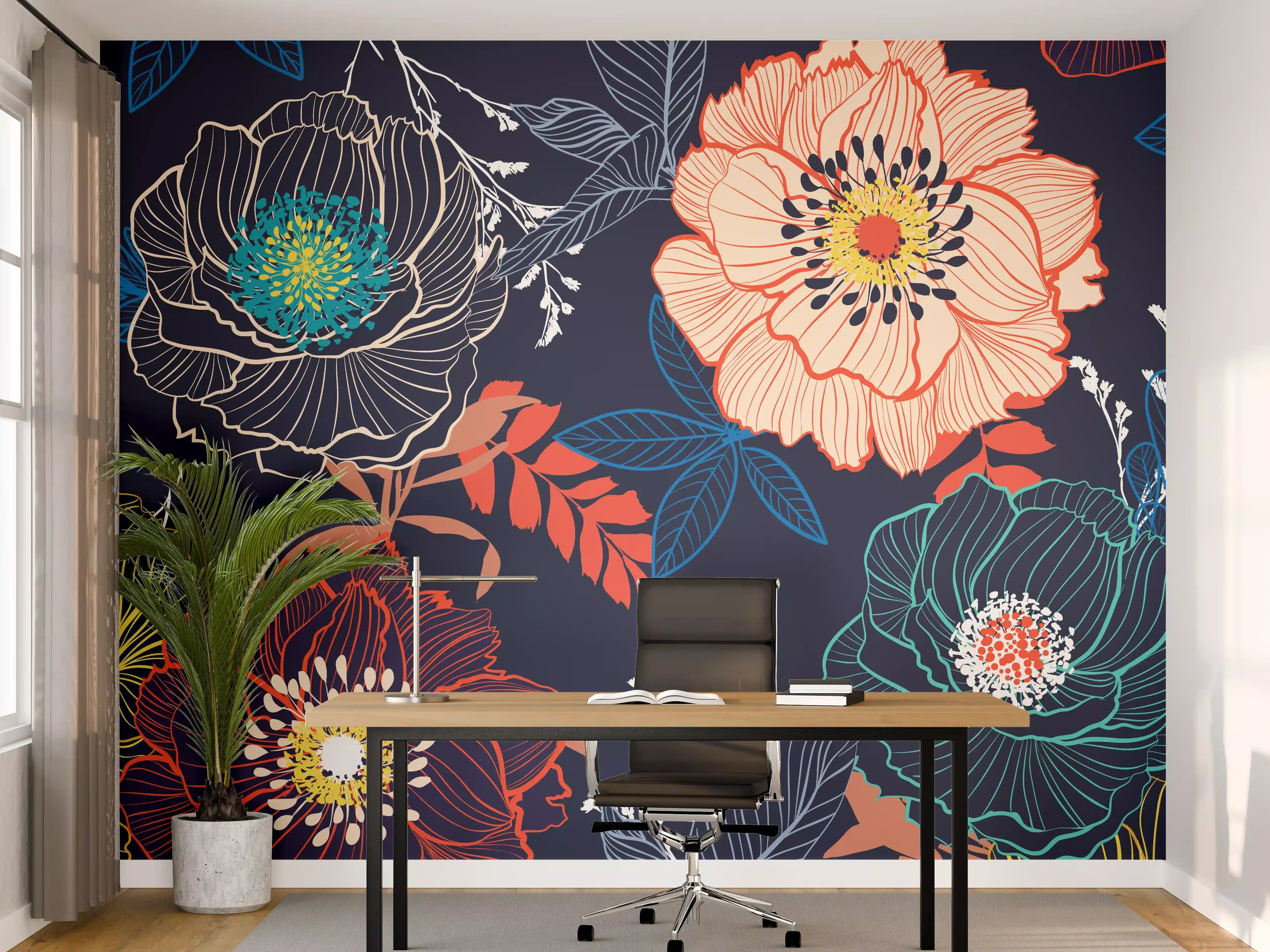 Büro Wandgestaltung - Bunte Blumenkunst