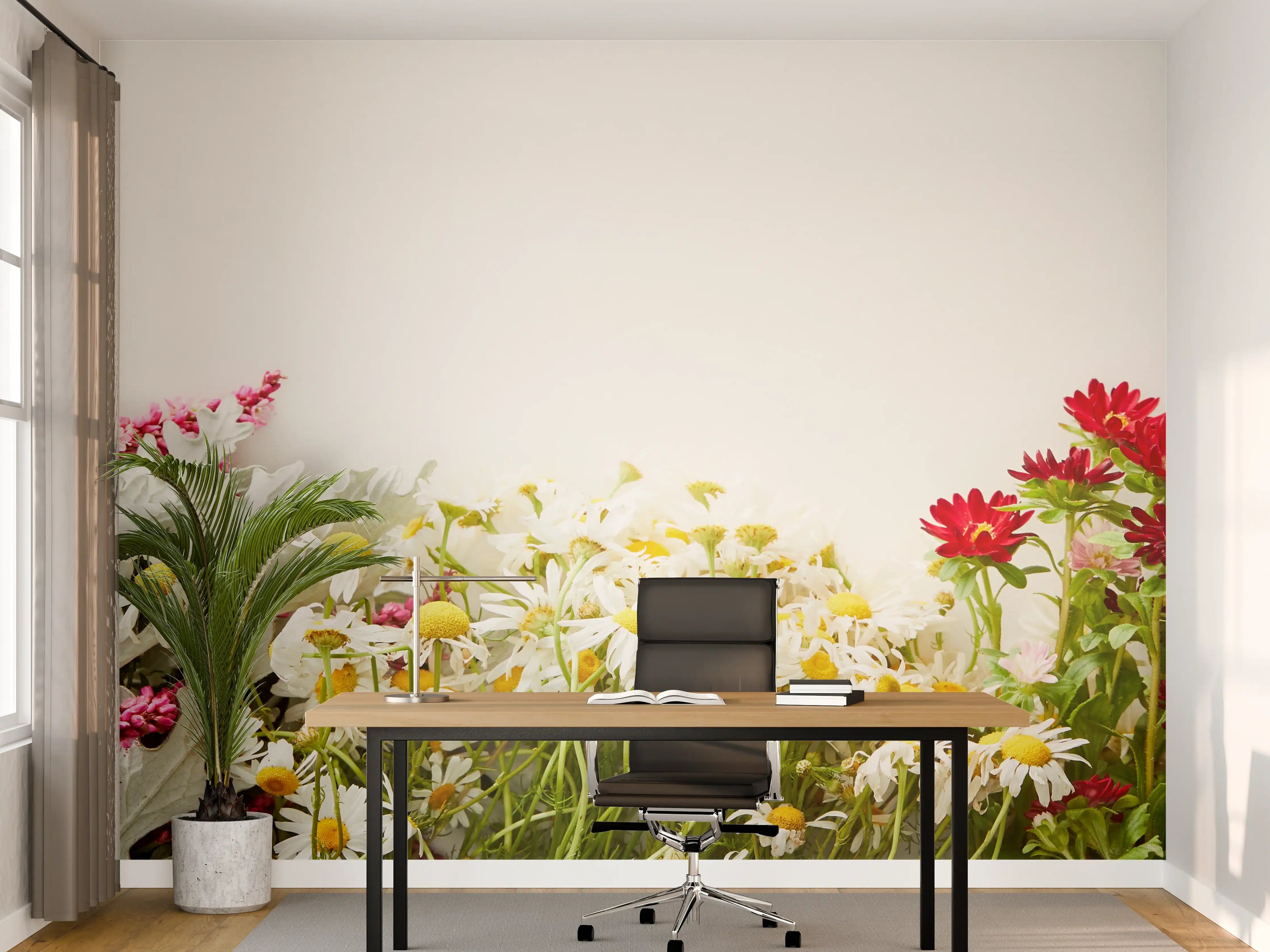 Büro Wandgestaltung - Bunte Blumenwiese mit vielfältigen Pflanzen