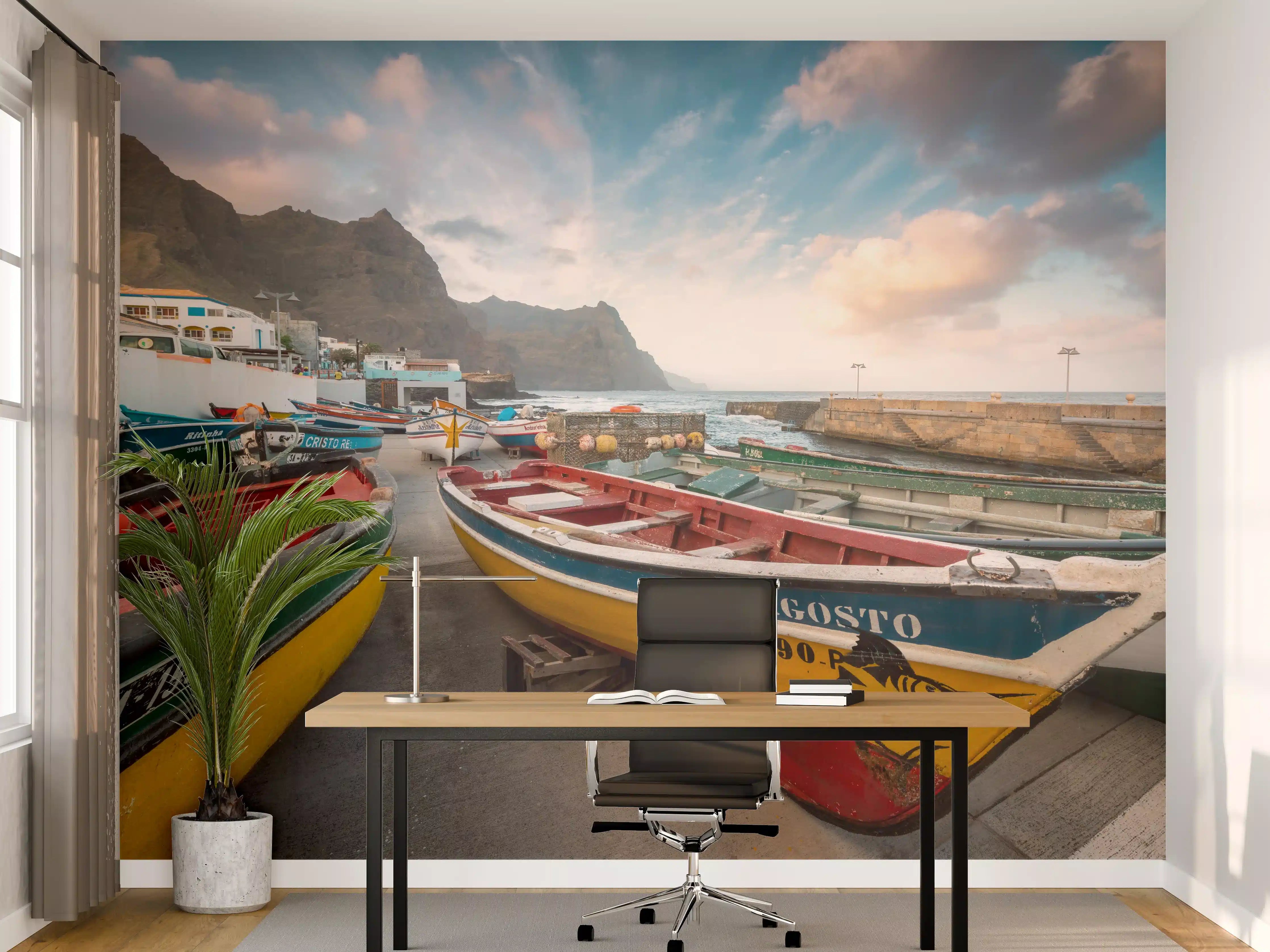 Büro Wandgestaltung - Bunte Boote am Strand