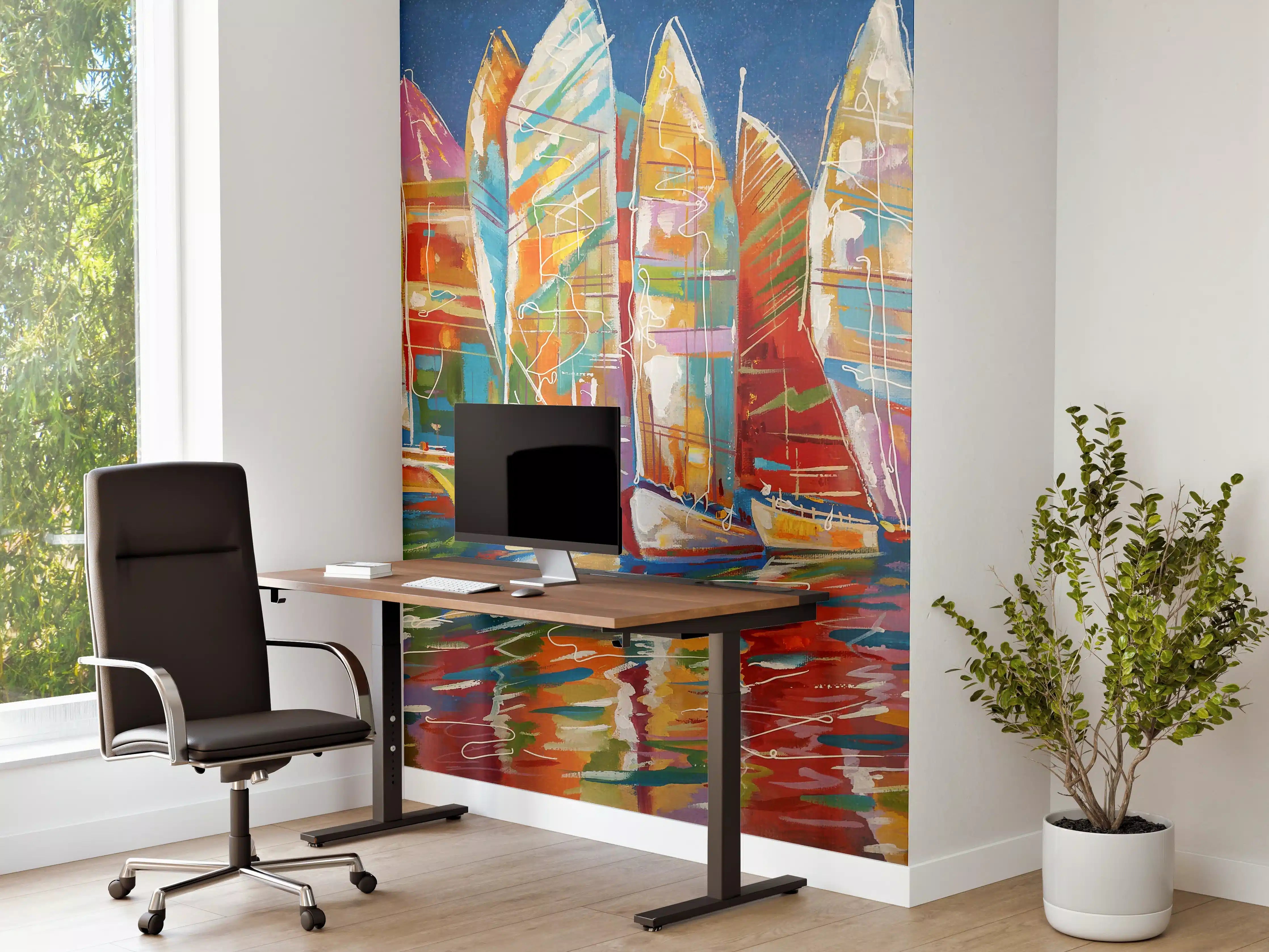 Büro Wandgestaltung - Bunte Boote auf dem Meer - Ölgemälde