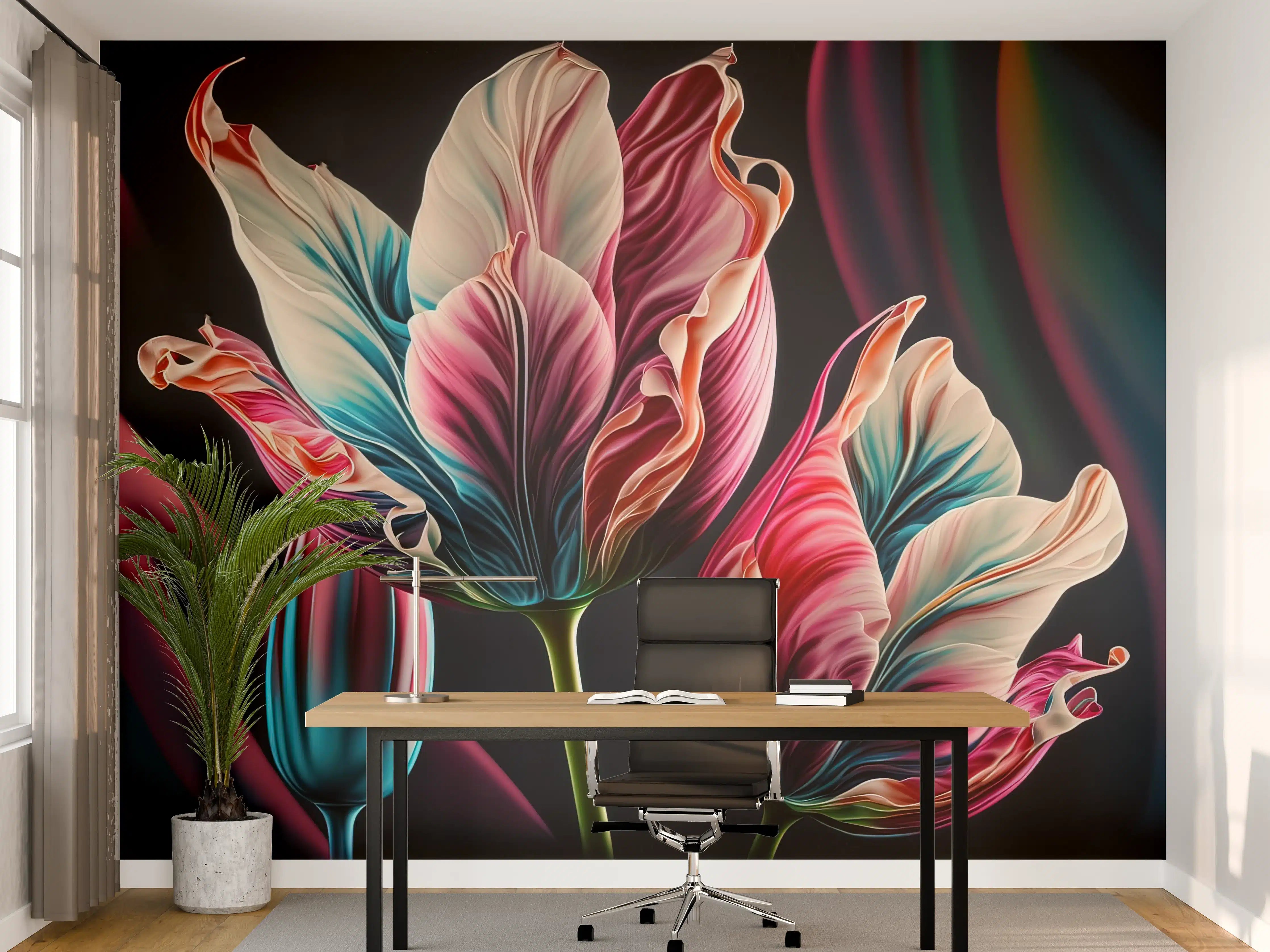 Büro Wandgestaltung - Bunte Fluid Kunst Tulpen