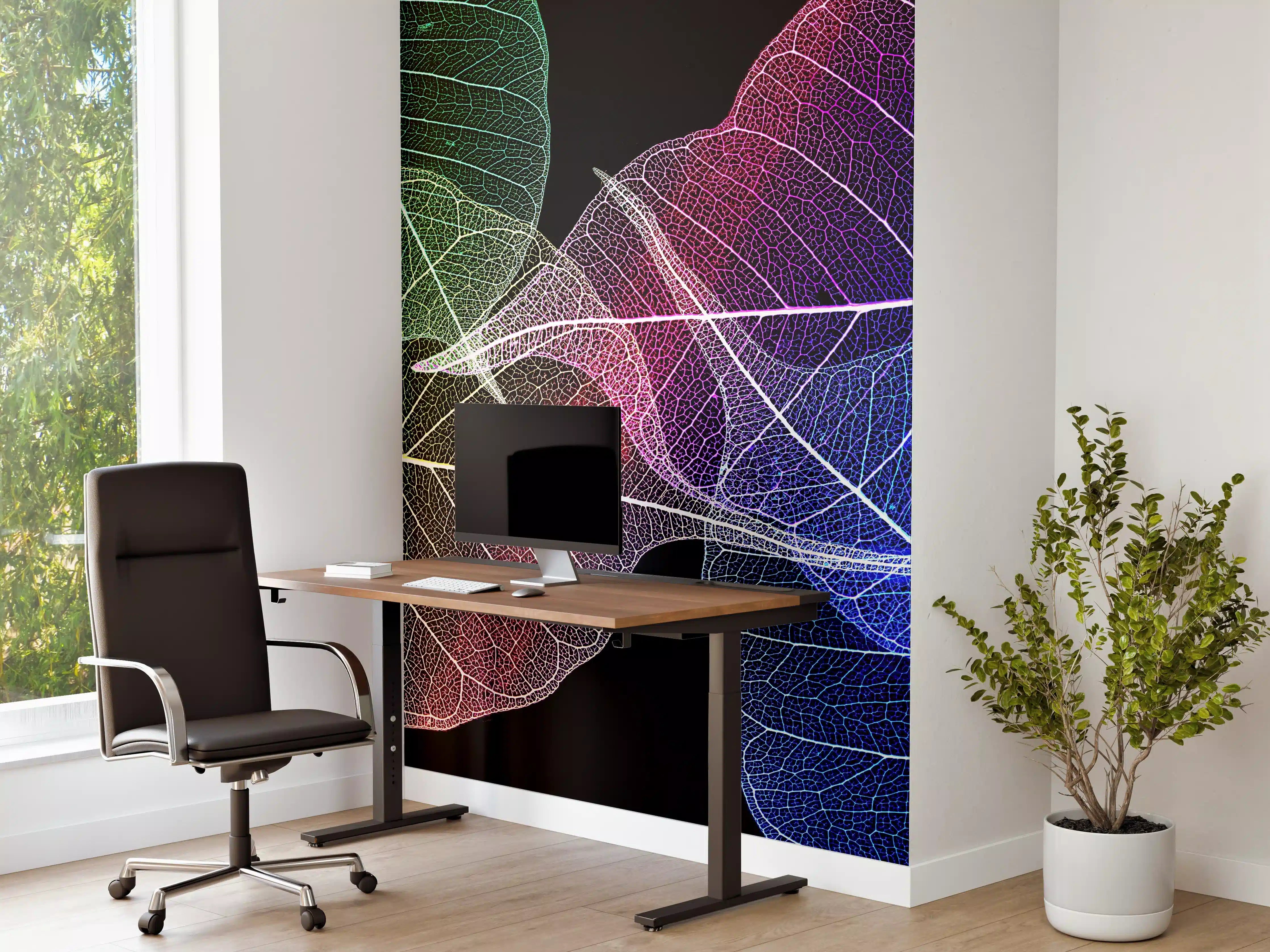 Büro Wandgestaltung - Bunte Laubtextur auf Schwarz