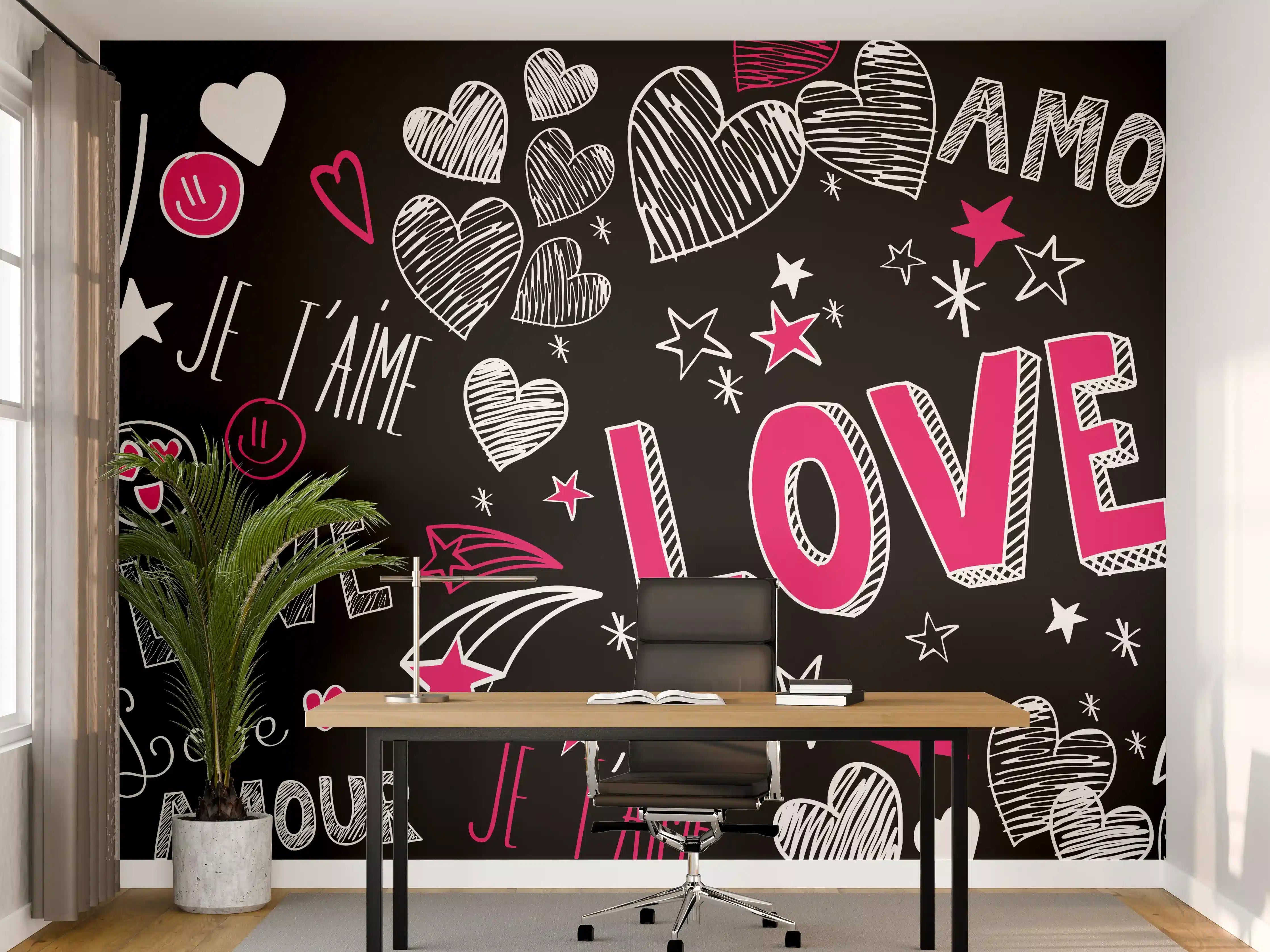 Büro Wandgestaltung - Bunte Liebe Herzen Schrift Banner