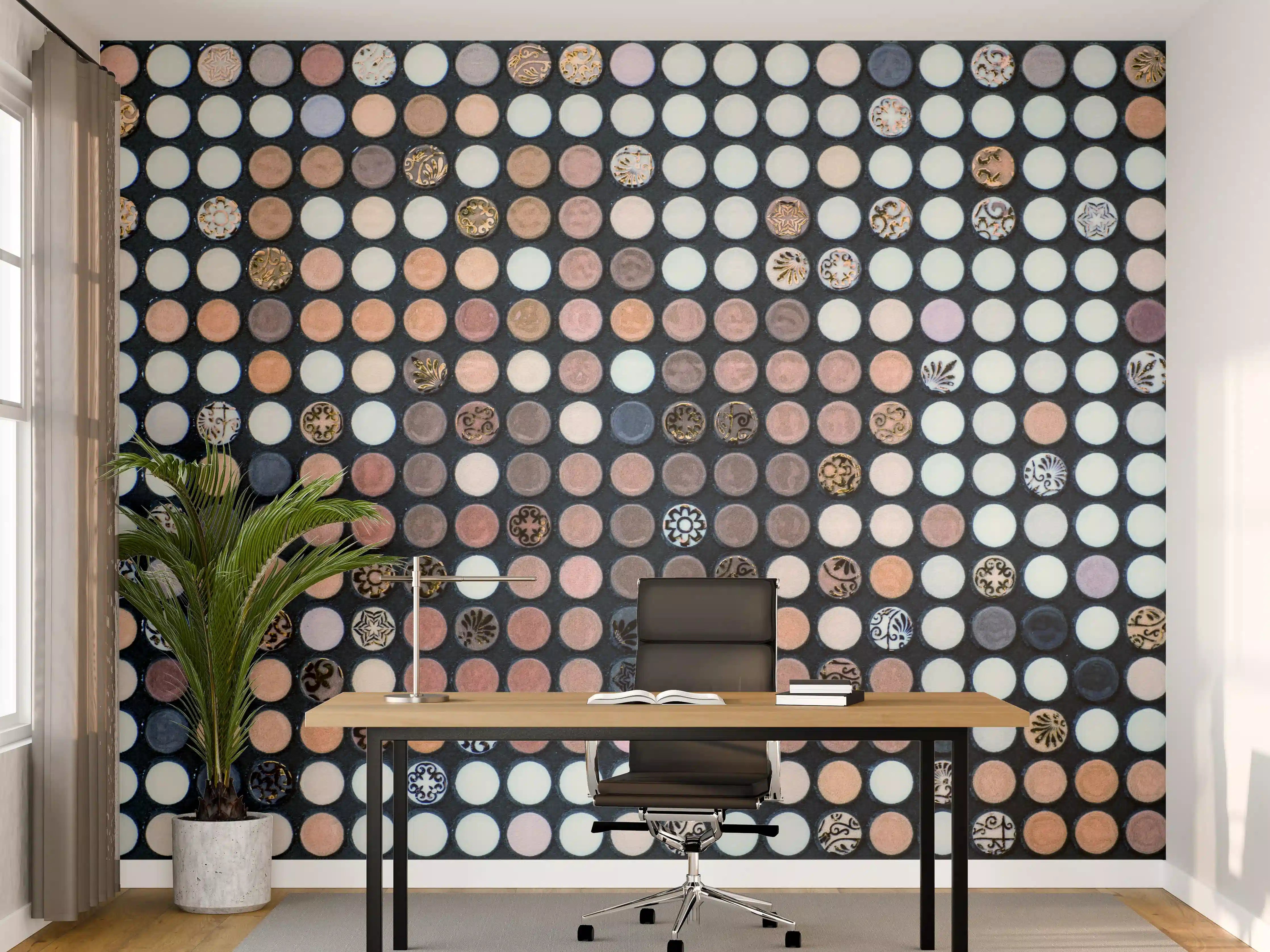Büro Wandgestaltung - Bunte Mosaikwelt aus runden Scheiben
