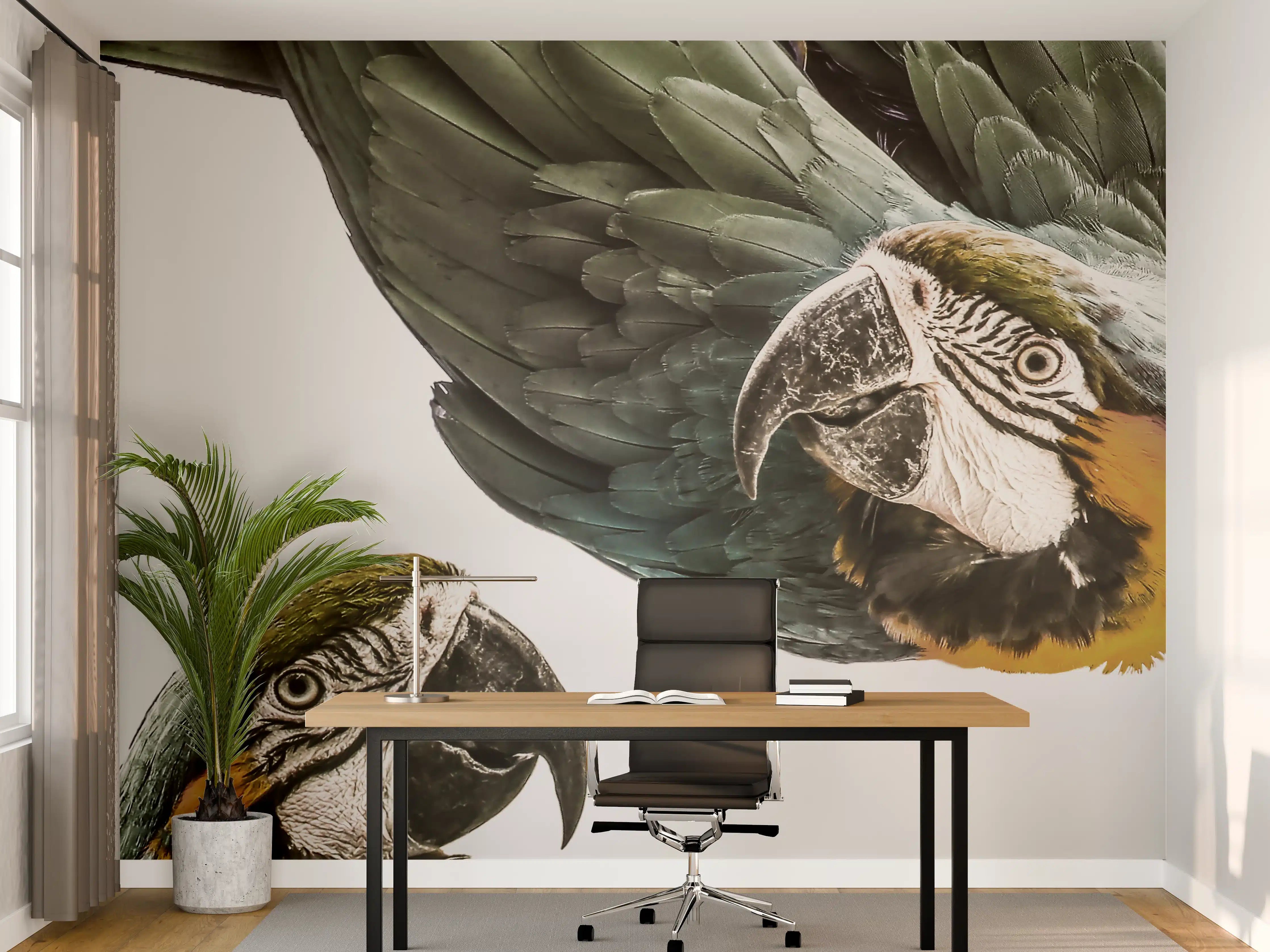 Büro Wandgestaltung - Bunte Papageien in High-Key