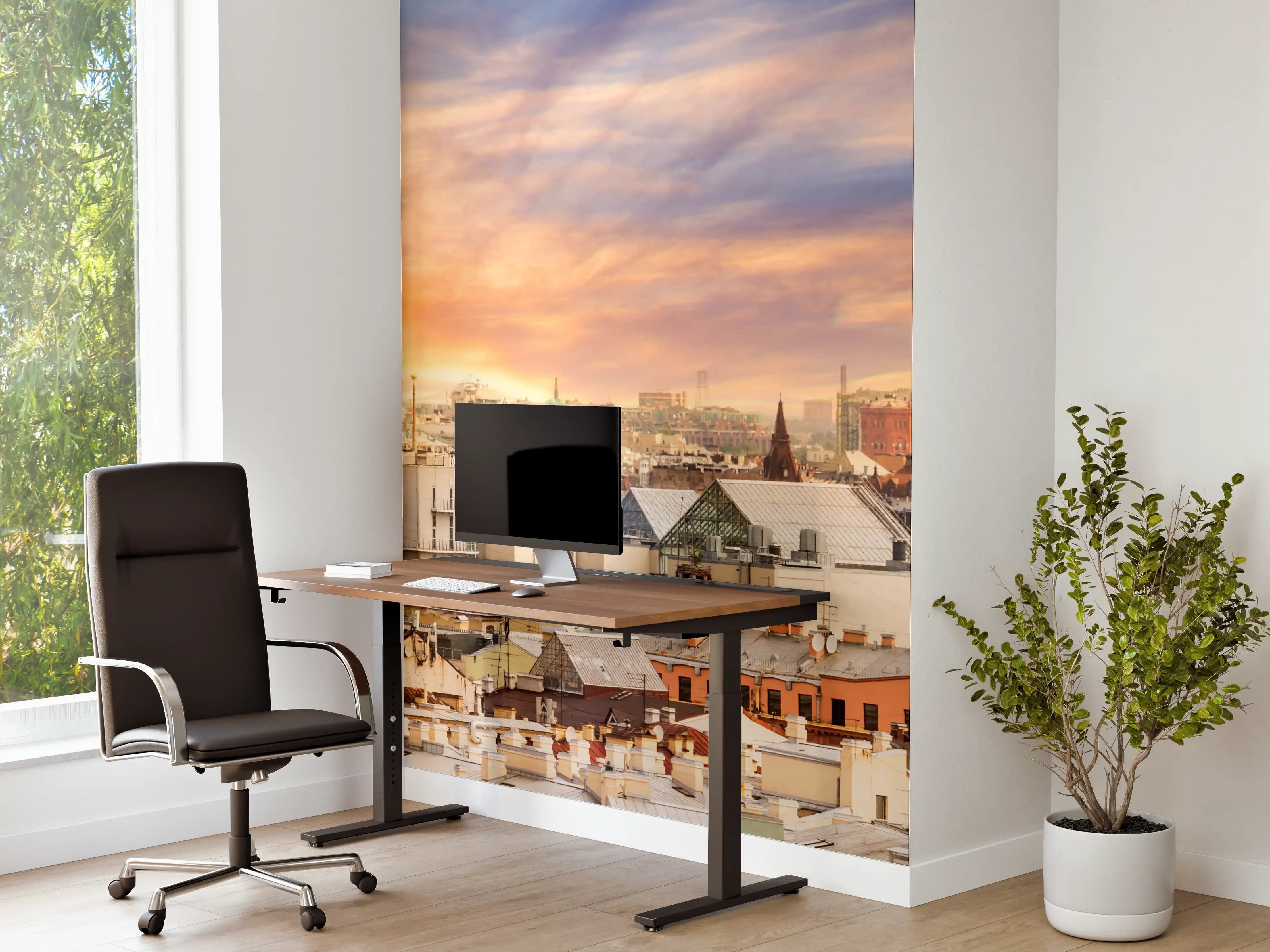 Büro Wandgestaltung - Bunte Stadtlandschaft bei Sonnenuntergang