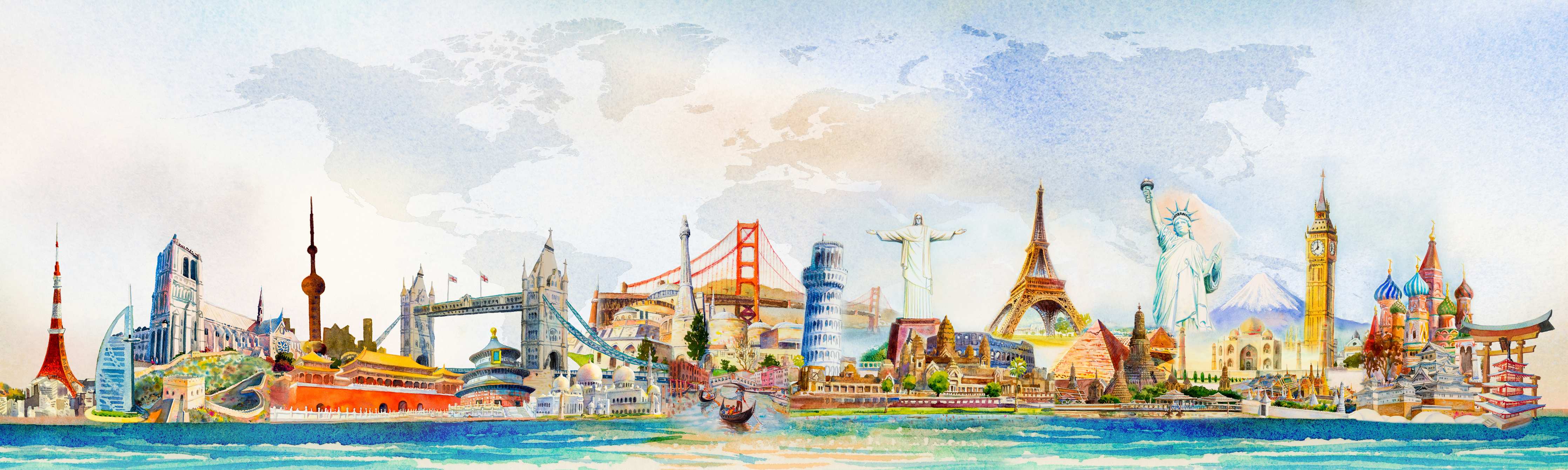 Büro Wandgestaltung-Bunte Welterkundung Panorama