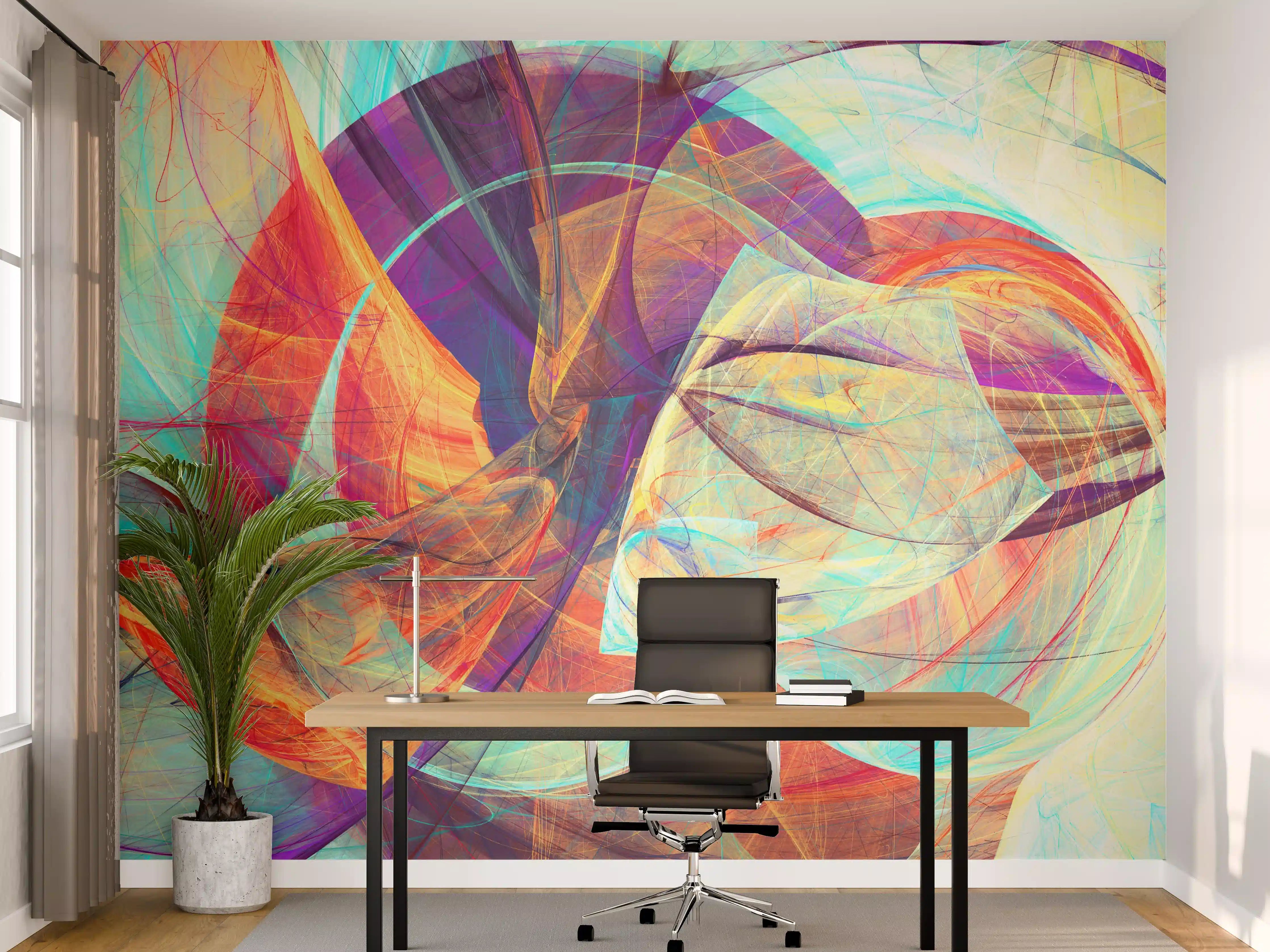 Büro Wandgestaltung - Bunte abstrakte Kunst mit lebendigen Linien