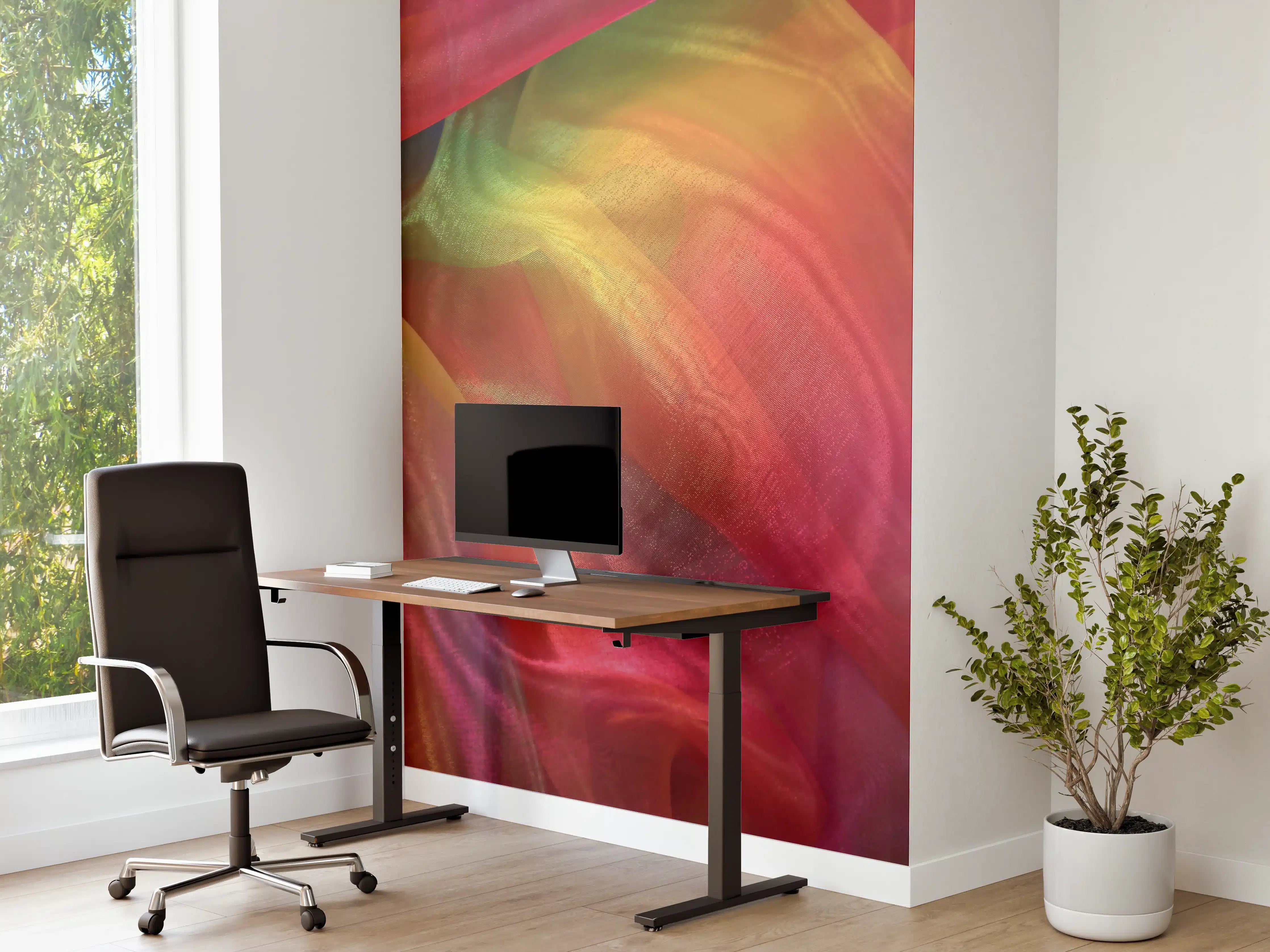 Büro Wandgestaltung - Bunte, fließende Seidenstoffe in leuchtenden Farben