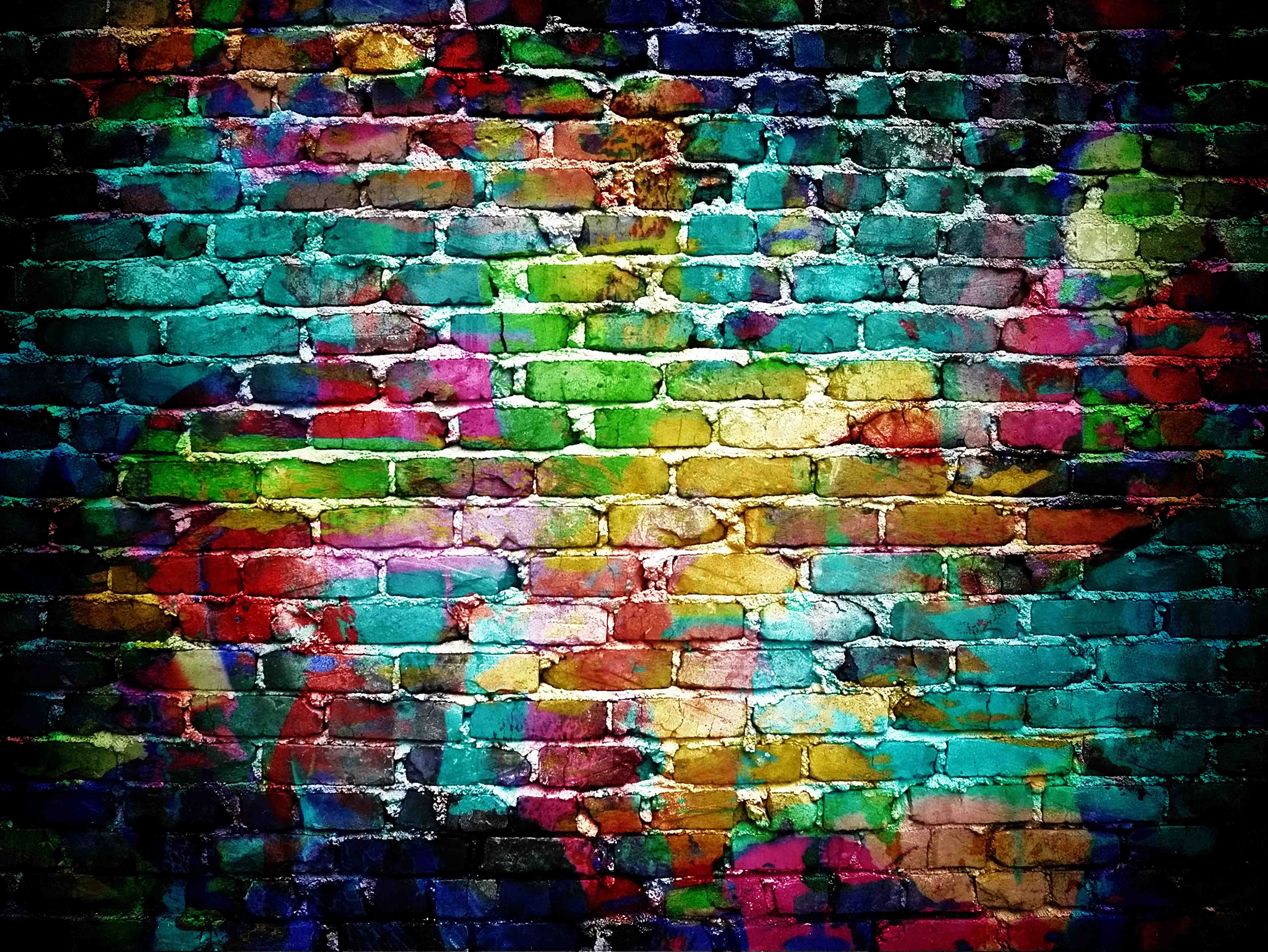 Büro Wandgestaltung-Bunten Graffiti auf Ziegelwand in lebendigen Farben