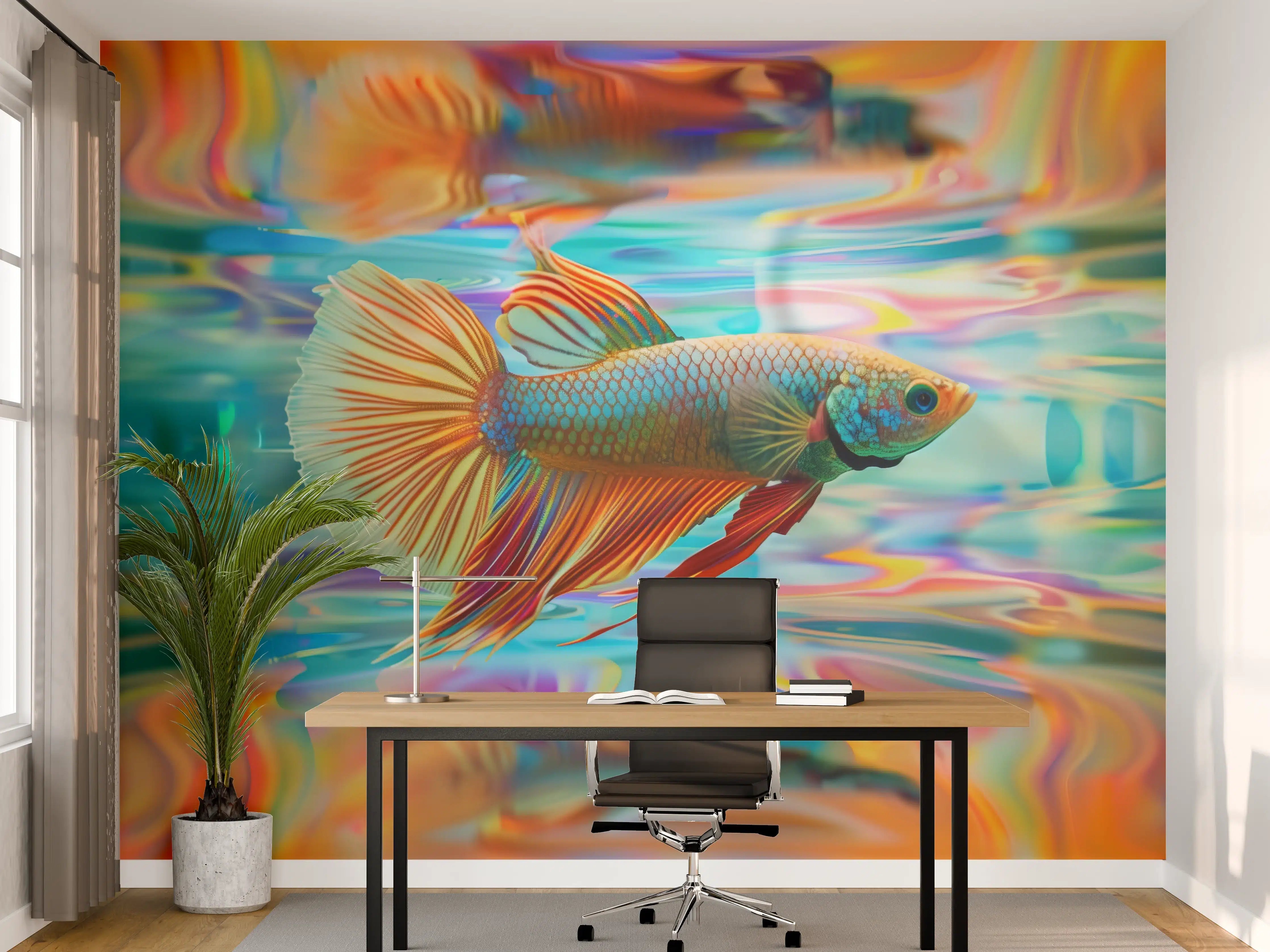 Büro Wandgestaltung - Bunter Betta-Fisch Türkis-Orange