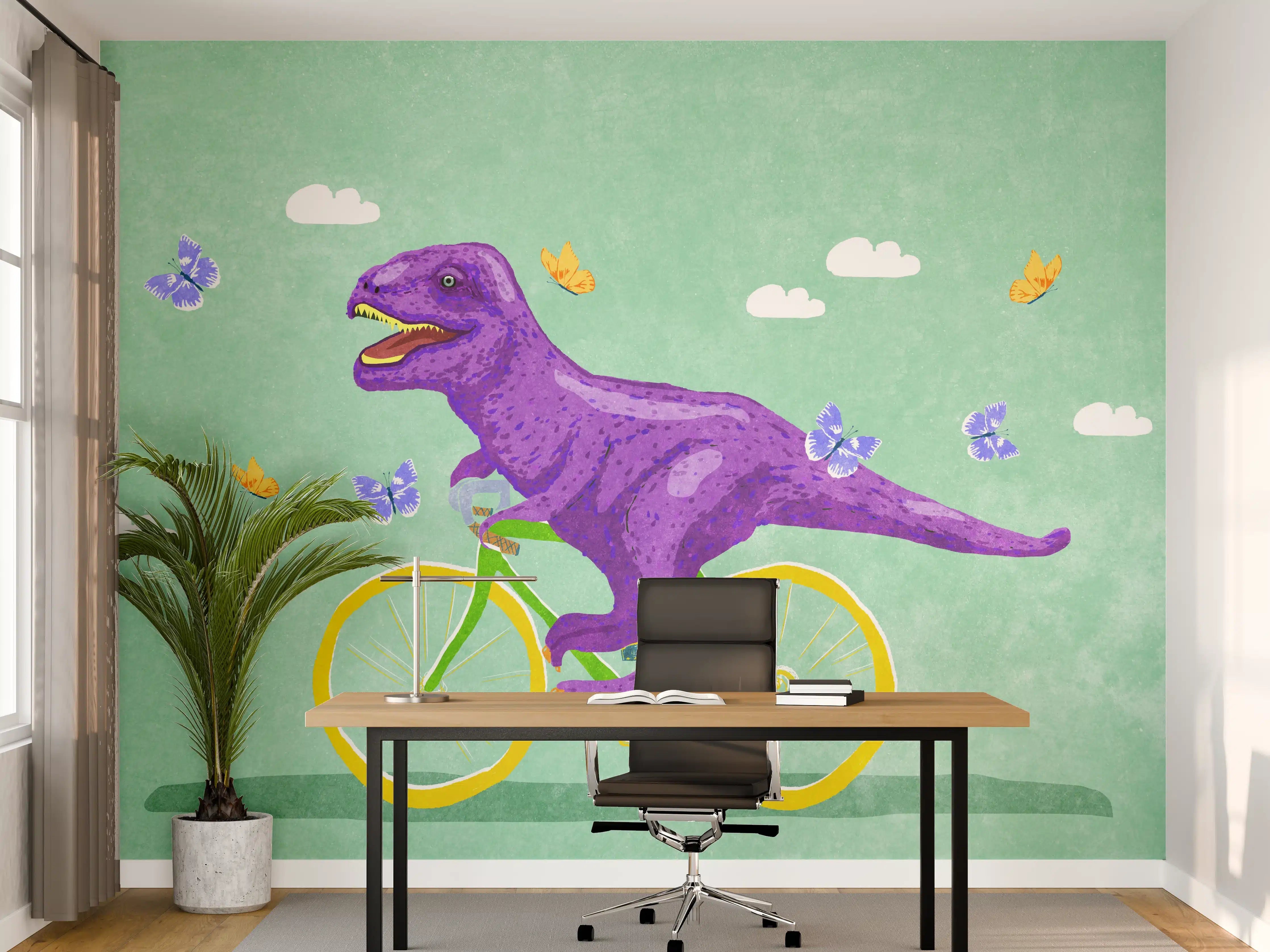 Büro Wandgestaltung - Bunter Dino auf Fahrrad