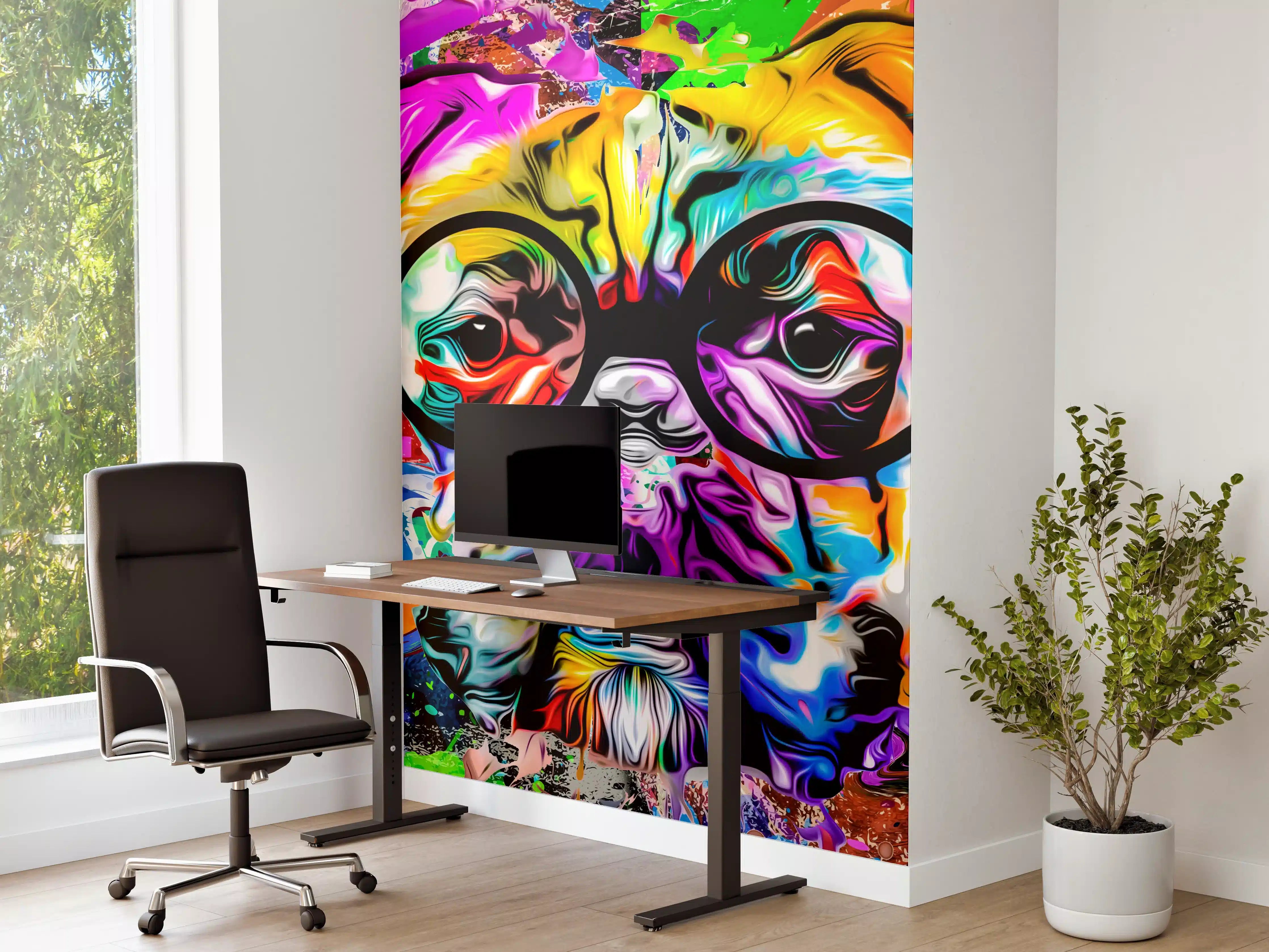 Büro Wandgestaltung - Bunter abstrakter Hundekopf mit Brille