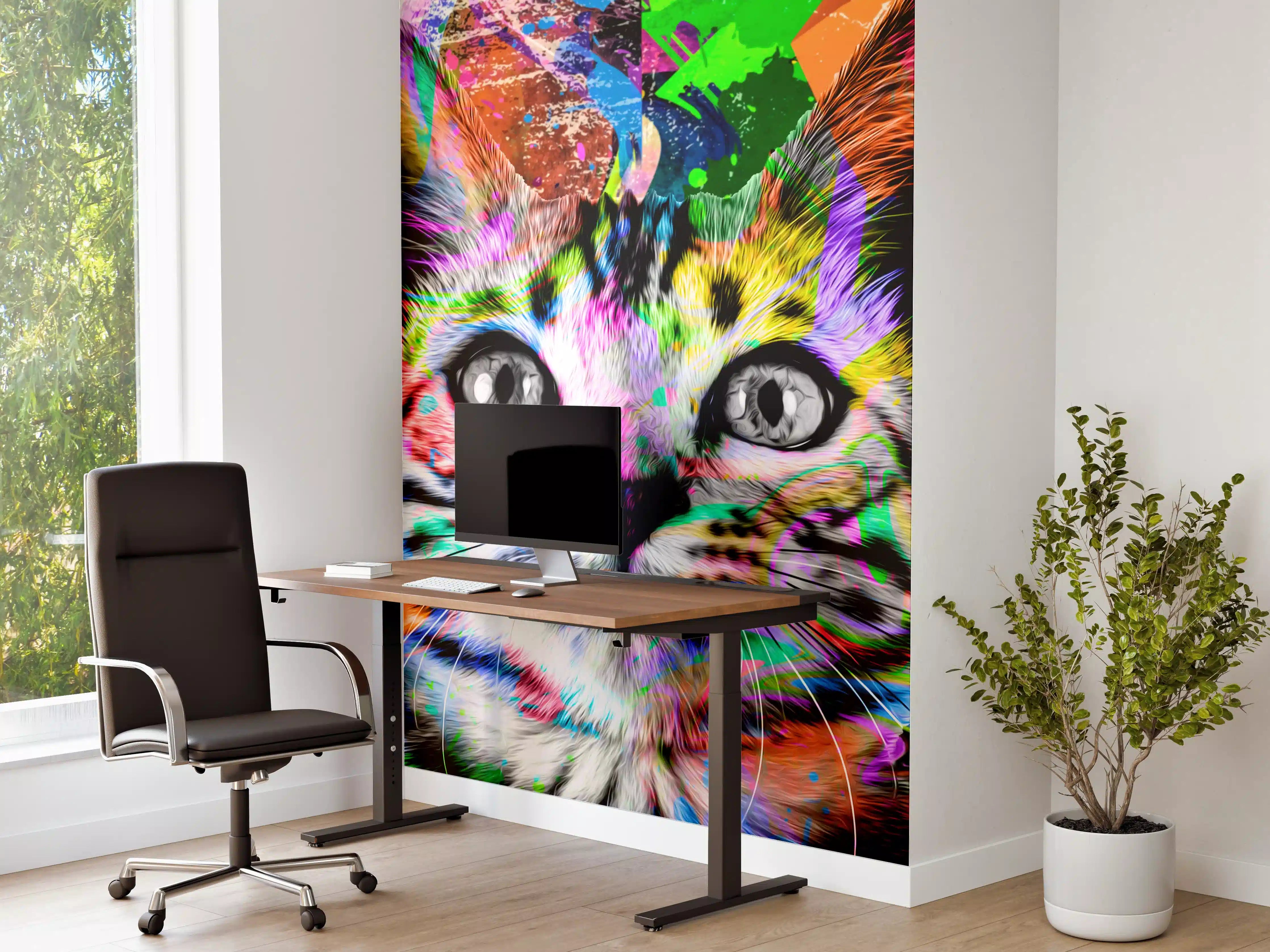 Büro Wandgestaltung - Bunter abstrakter Katzenkopf